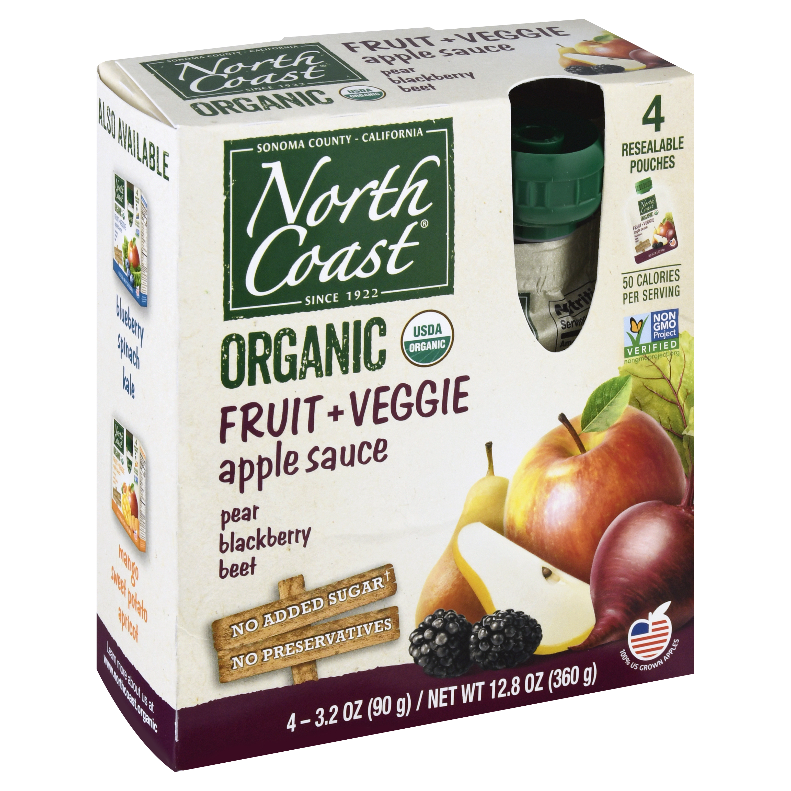 North Coast Organic Fruit + Veggie Peer Blackberry Beet Apple Sauce 4 Ea