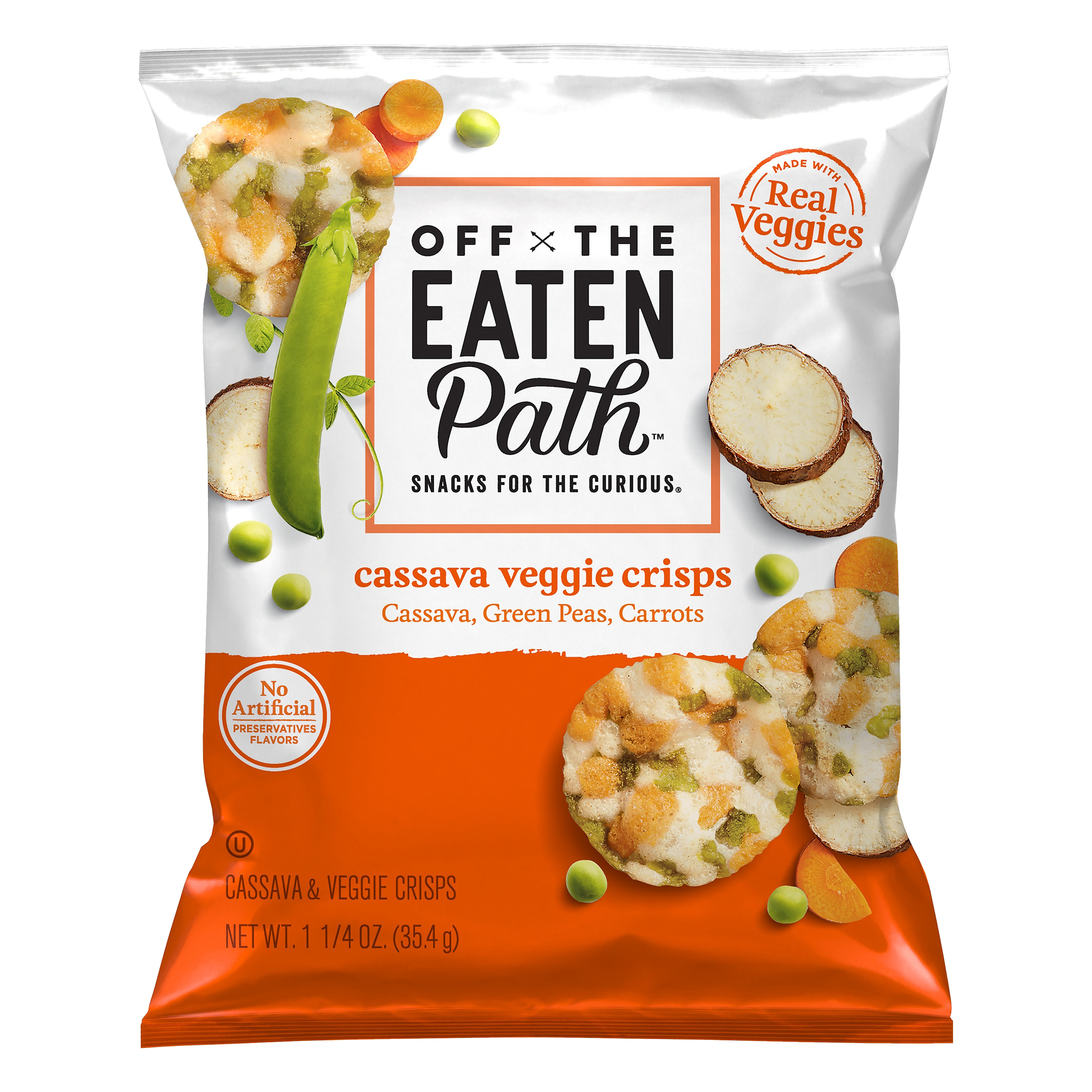 Off The Eaten Path Cassava & Veggie Crisps Cassava Green Peas Carrots 1.25 Oz