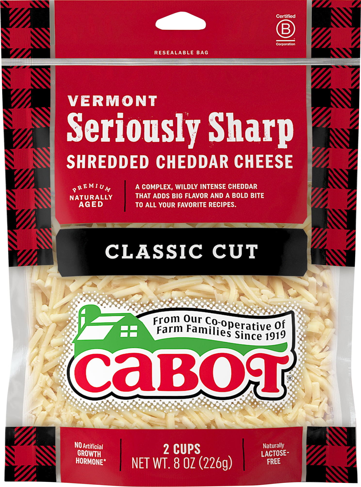 Shredded Cheese, Vermont Seriously Sharp Cheddar, Classic Cut
