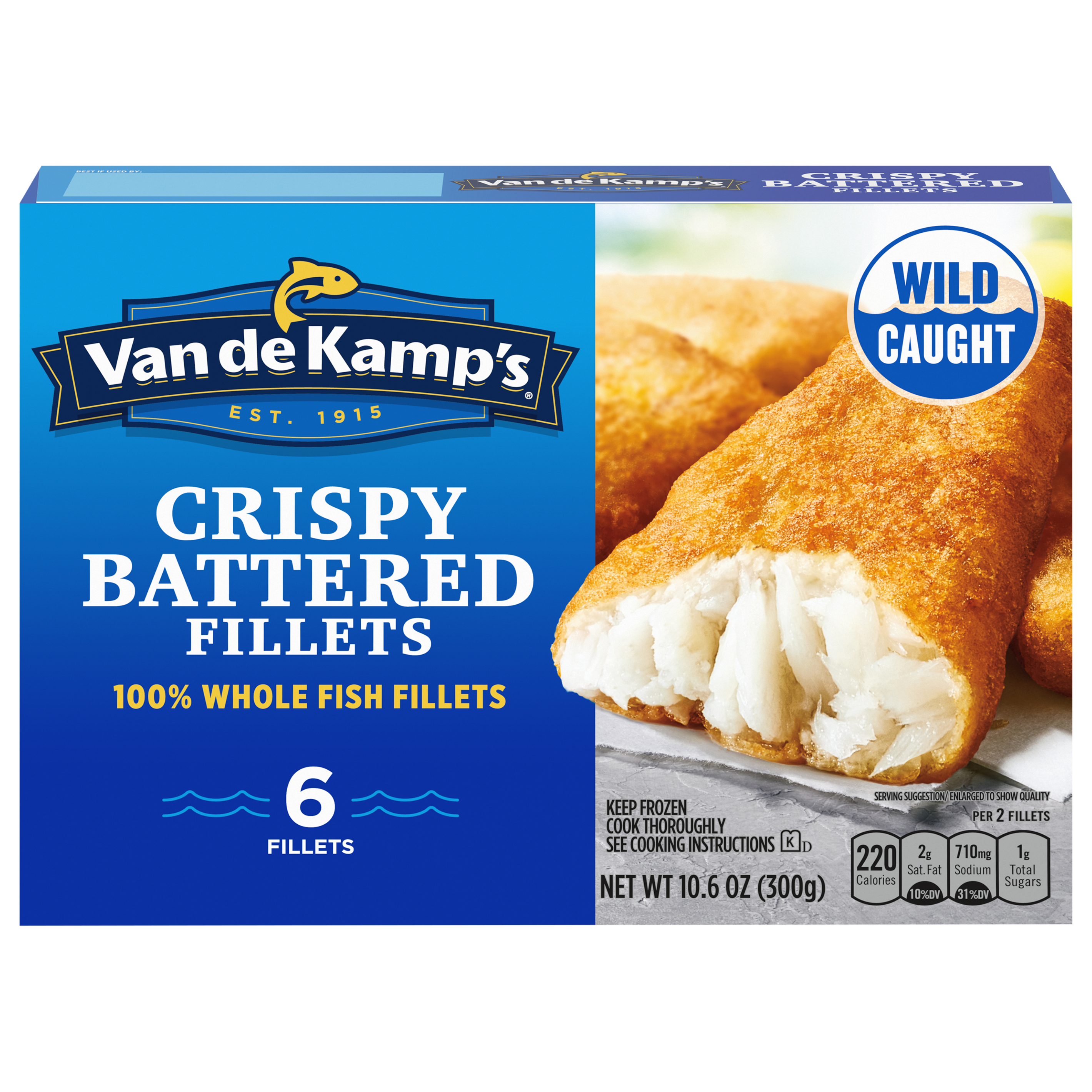 Van De Kamp's Crispy Battered 100% Whole Fish Fillets, Frozen, 10.6 Oz. 6-count