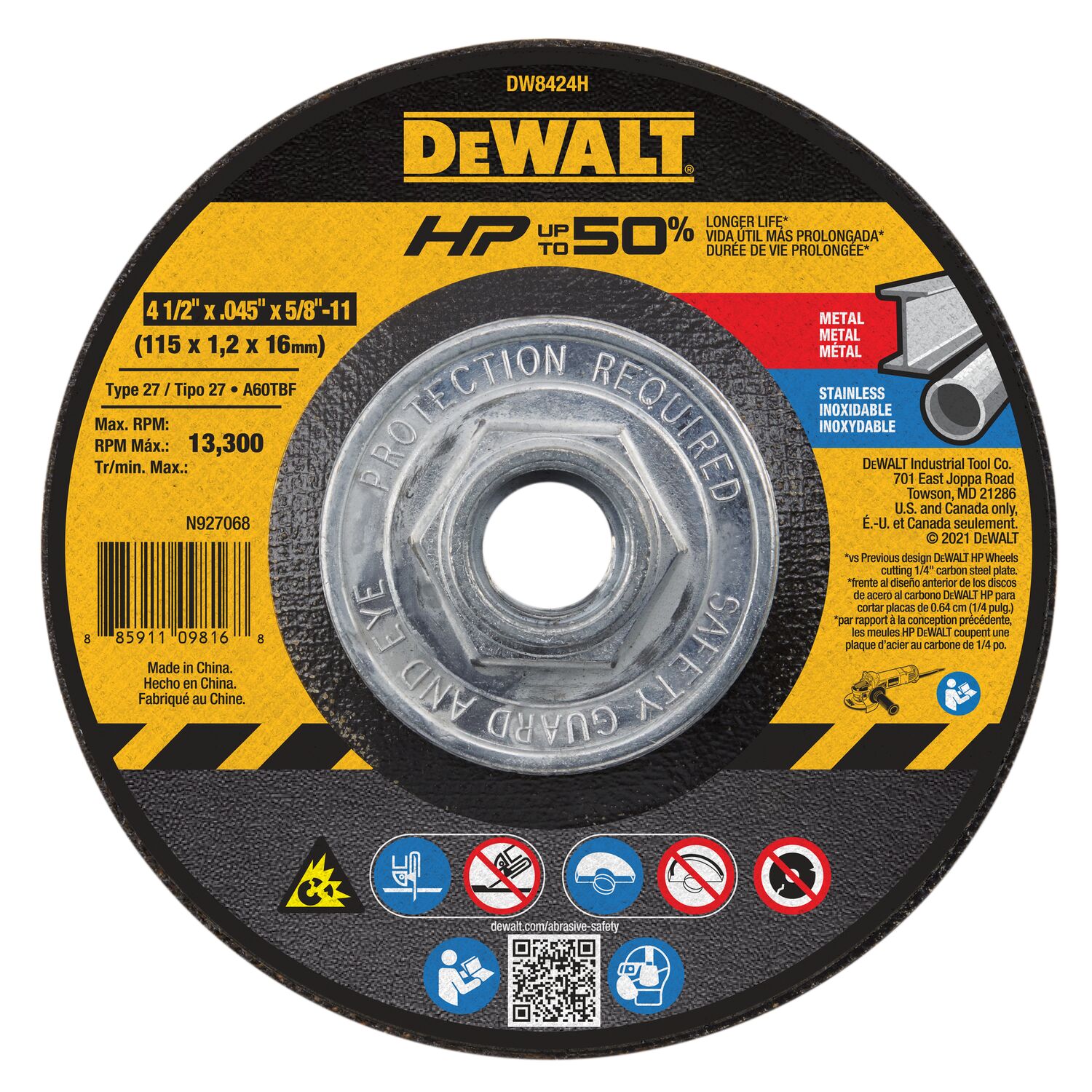 DEWALT DW8725H 6-Inch Aluminum Oxide Cutoff Wheel - .045 X 5/8-11 HP For Metal Cutting - View #11