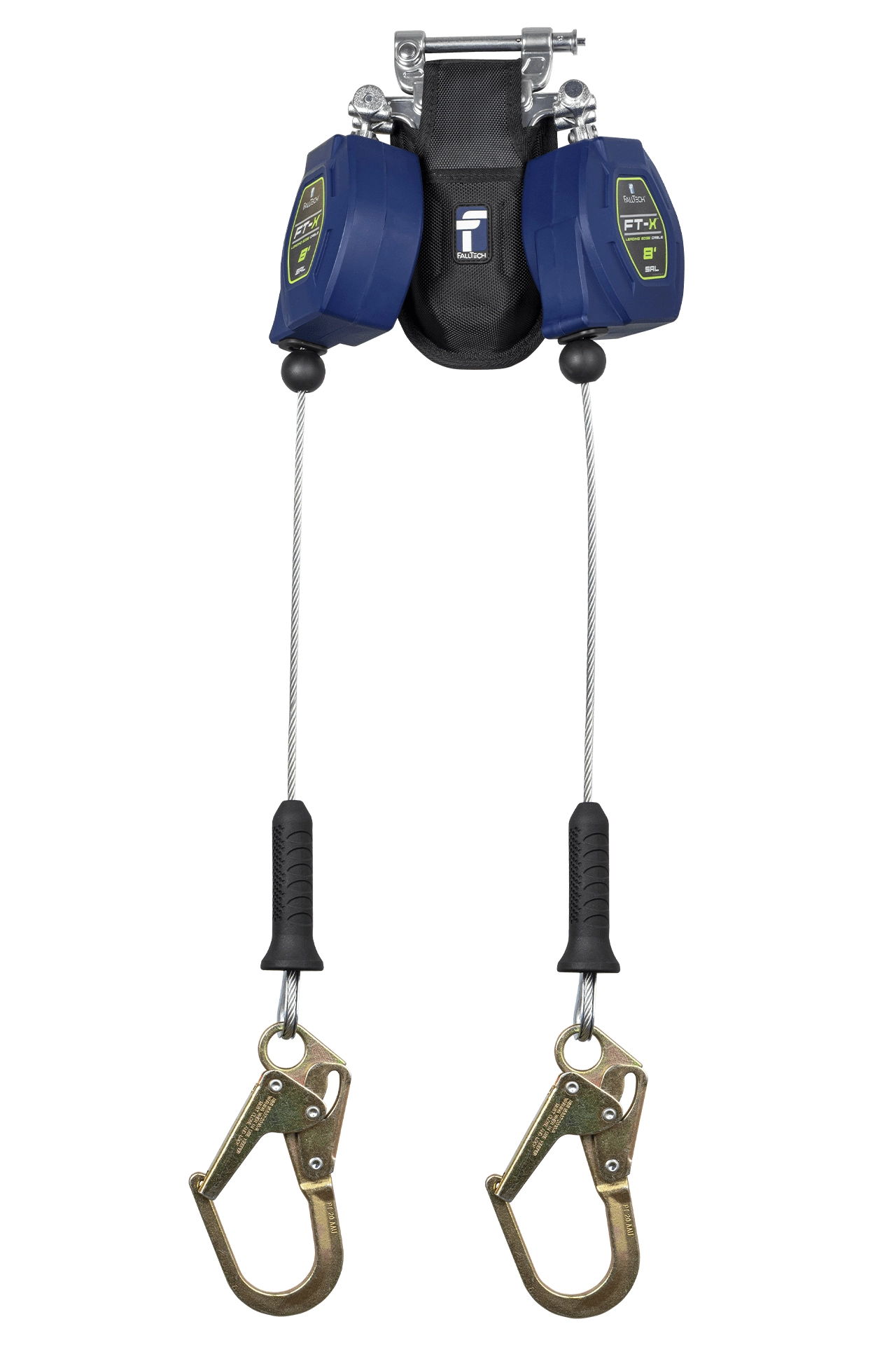 FallTech FT-X 8' Cable Class 2 Twin-Leg Leading Edge Personal SRL-P with Steel Mini Rebar Hooks and SpeedLink