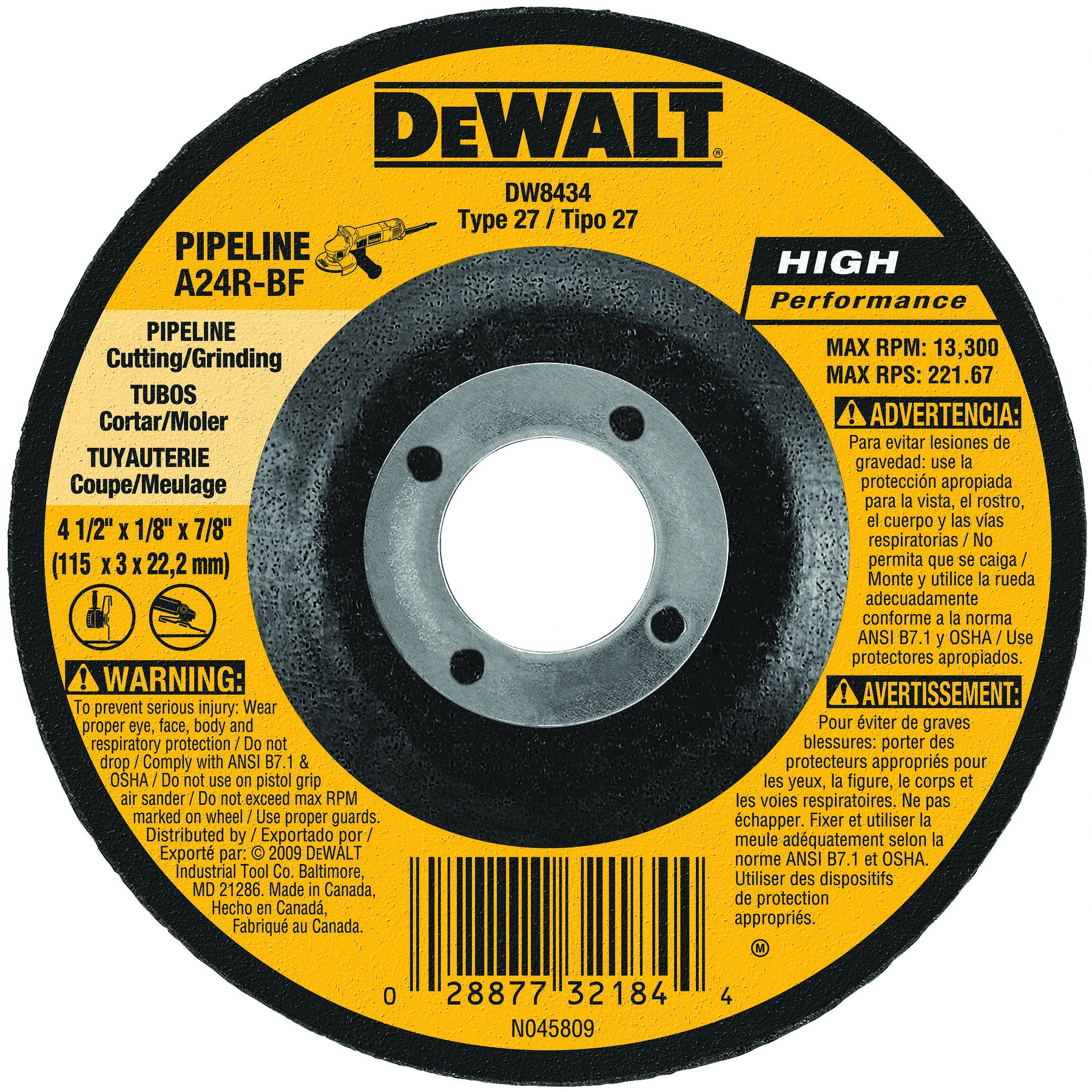 DEWALT 4-1/2" x .125" 7/8"" Pipeliner Cut Wheel