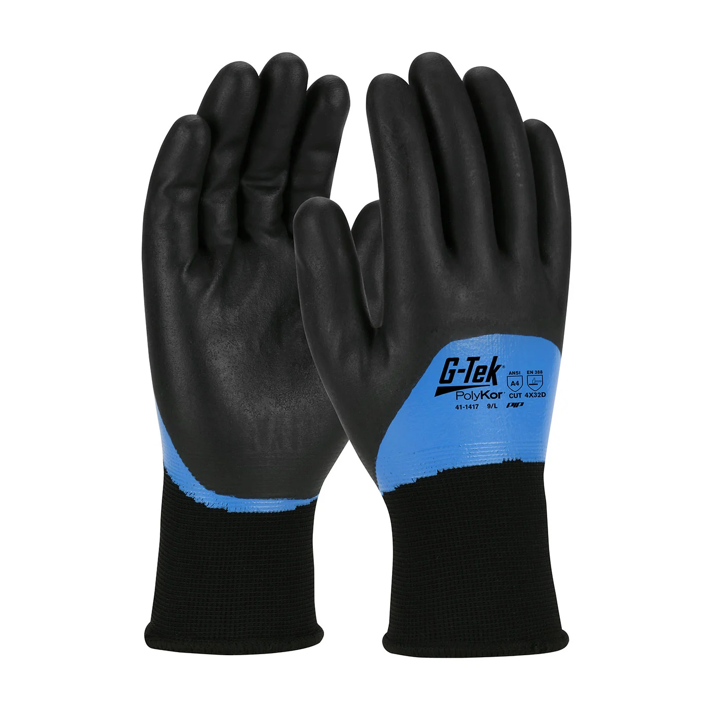 Xl Seamless Knit Polykor Blended Glove With Acrylic Liner And Double-Dipped Nitrile Coated Foam Grip On Full Hand, Cold Weather, Cut Resistant, Ansi A4 Polykor Pair G-Tek