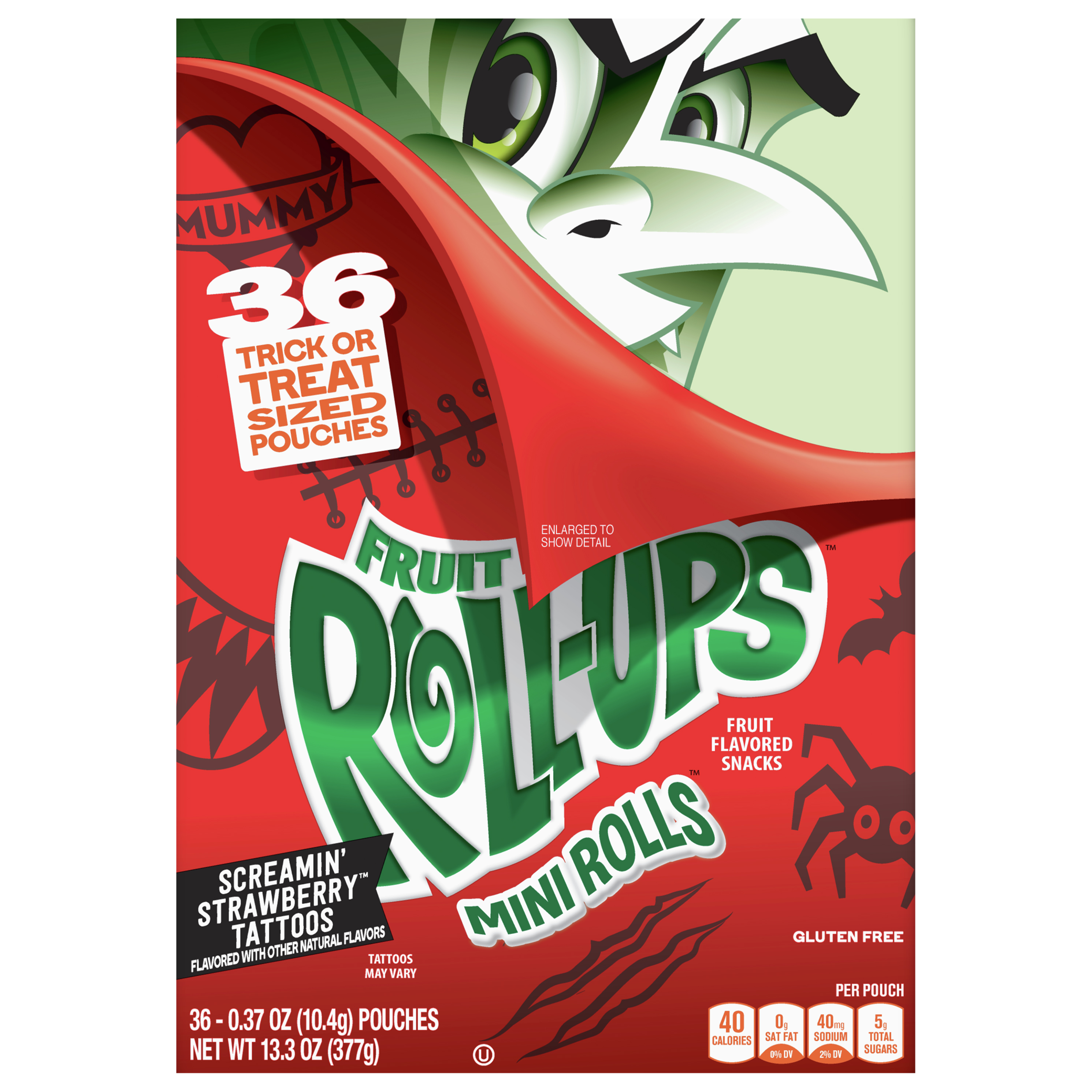 Fruit Flavored Snacks, Screamin' Strawberry Tattoos, Mini Rolls