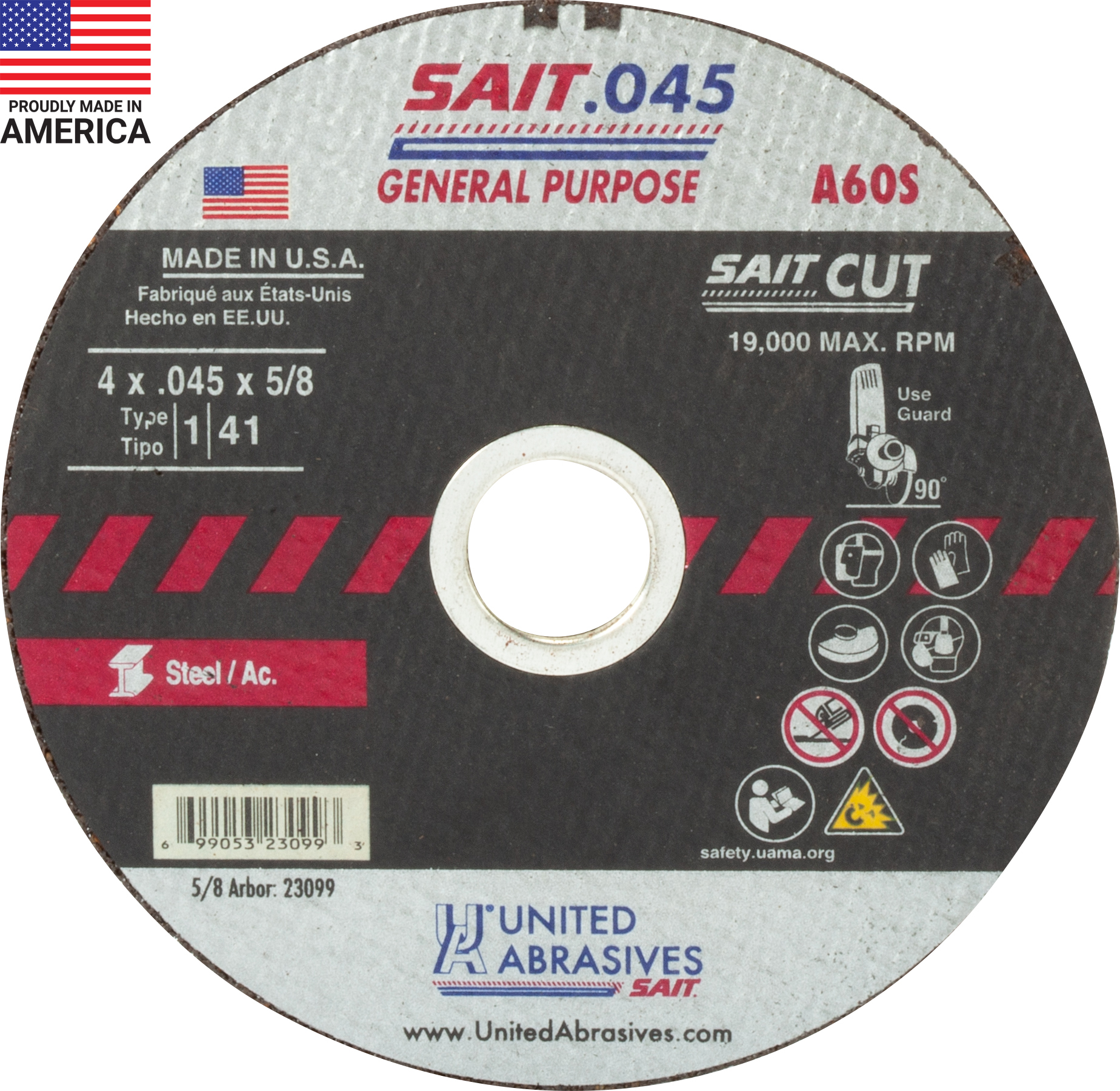 White Cap United Abrasives SAIT 4" x .045" 5/8" Metal CutOff Wheel