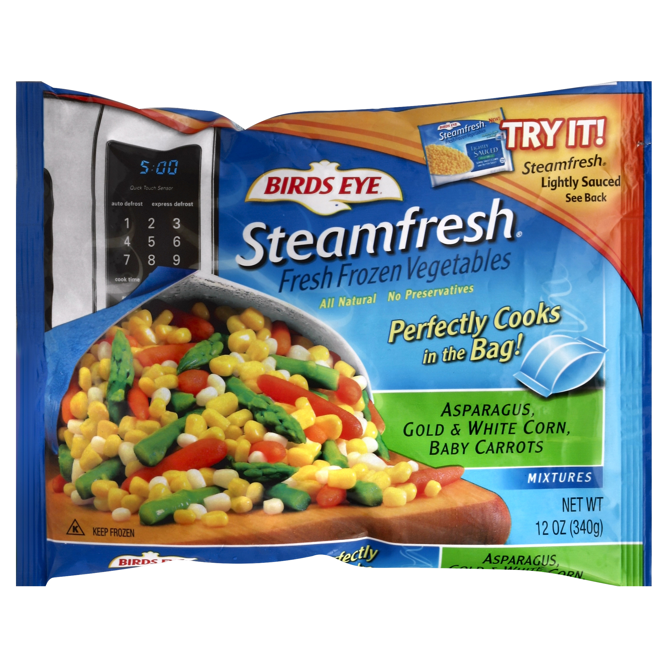 Birds Eye Asparagus, Gold & White Corn, Baby Carrots 12 Oz