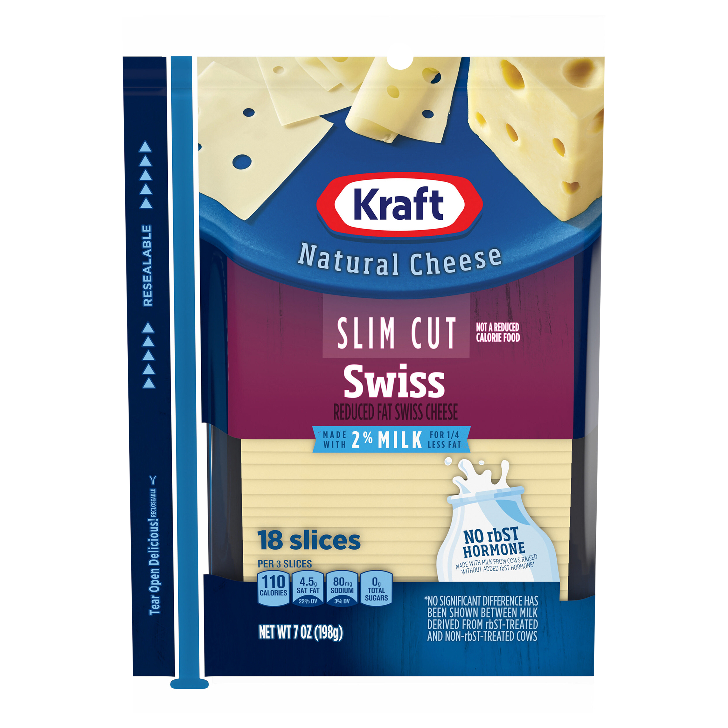 Cheese Slices, Natural, Swiss, Reduced Fat, Slim Cut