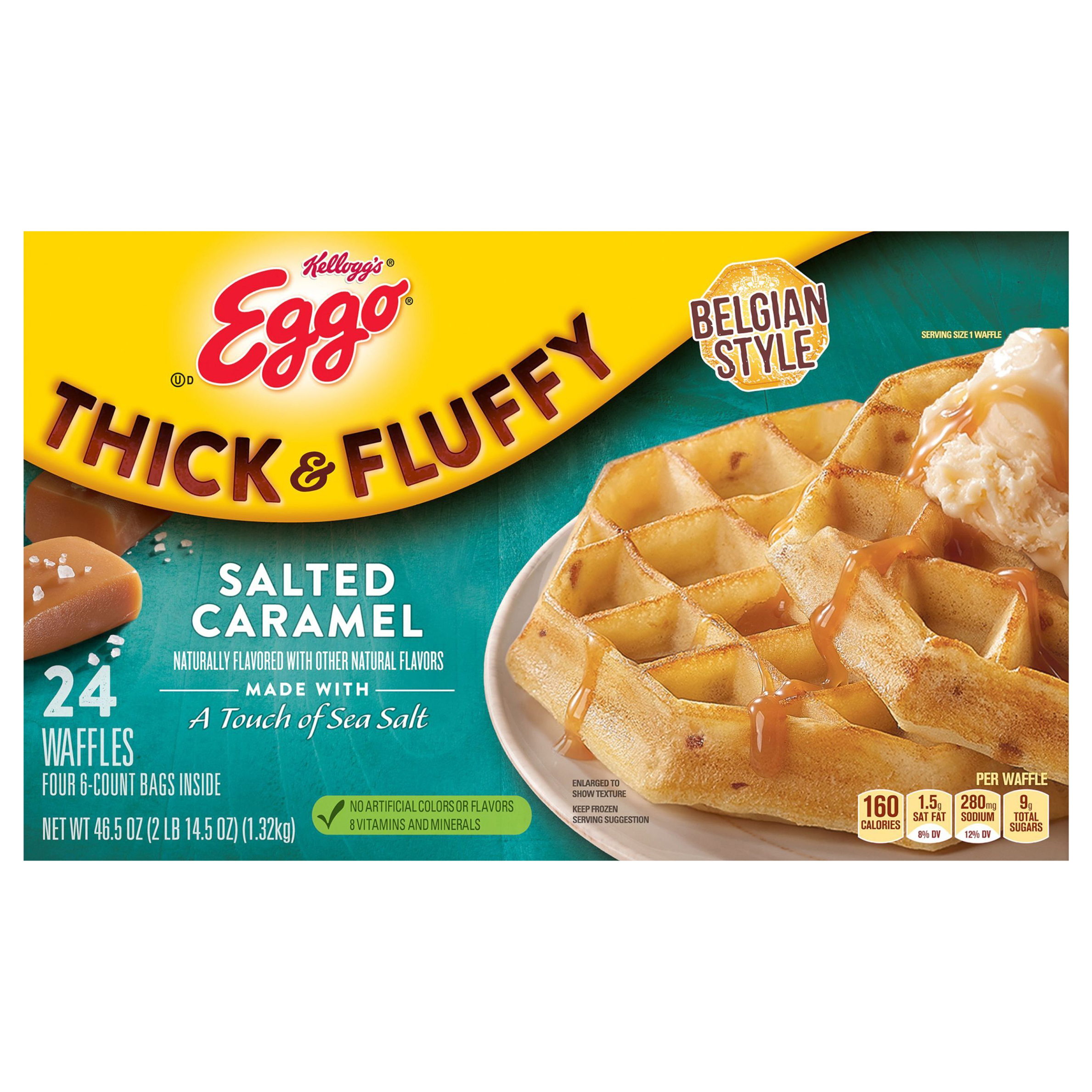 Waffles, Salted Caramel, Belgian Style, Thick & Fluffy