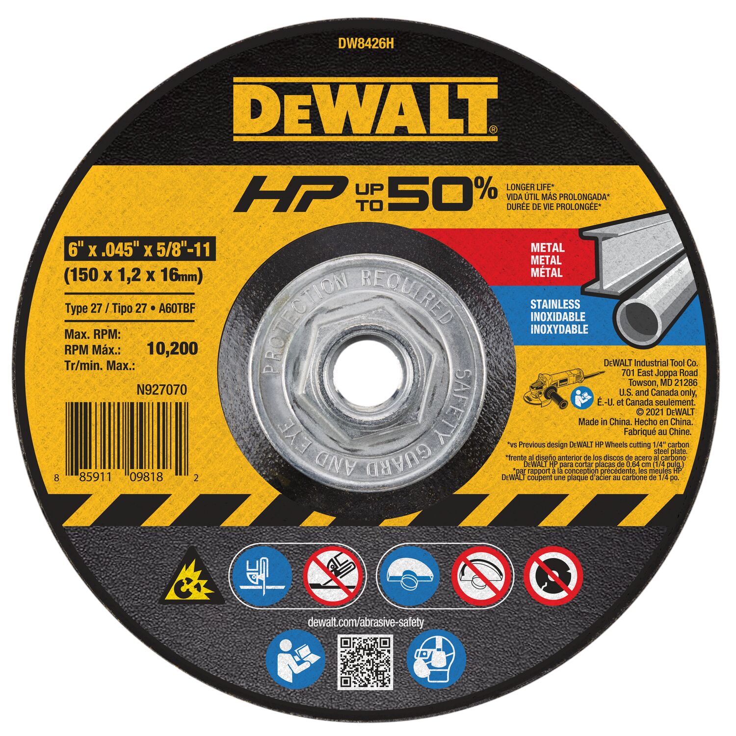 DEWALT 6" x .045" 5/811" High Performance CutOff Wheel White Cap