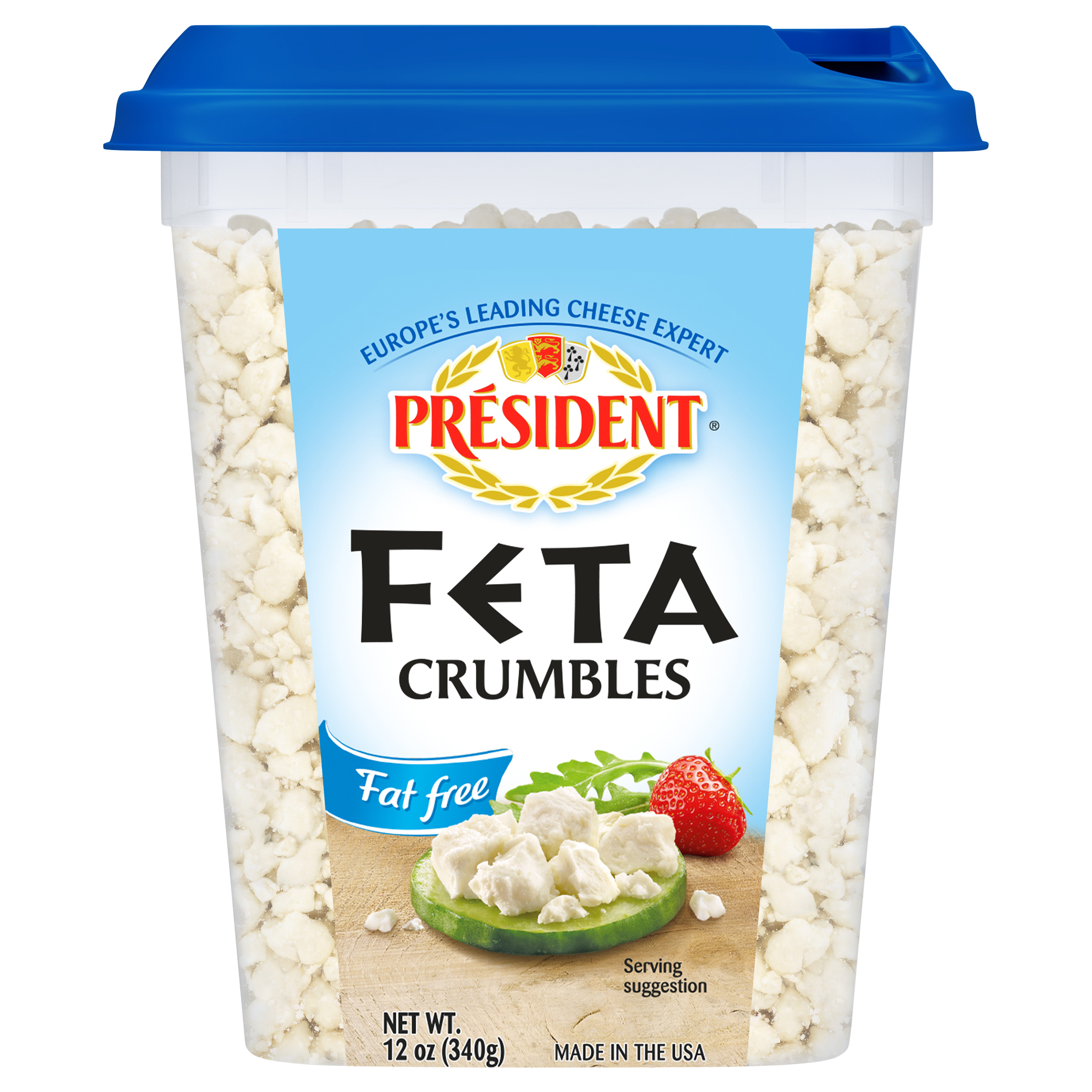 Calories in Cheese, Fat Free, Feta, Crumbles from President