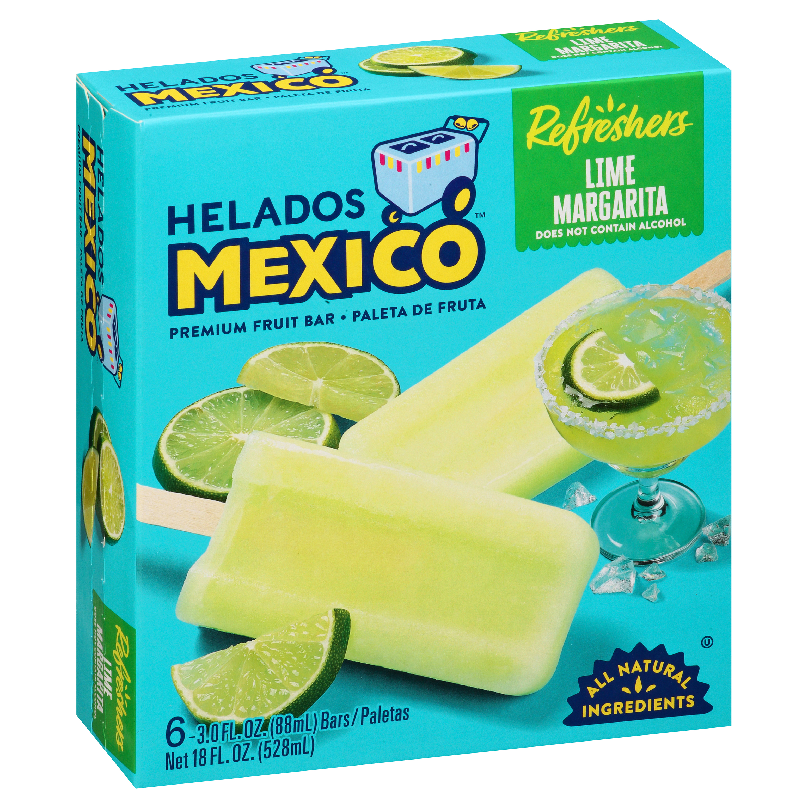 Helados Mexico Refreshers Premium Lime Margarita Fruit Bars 6 Ea Box