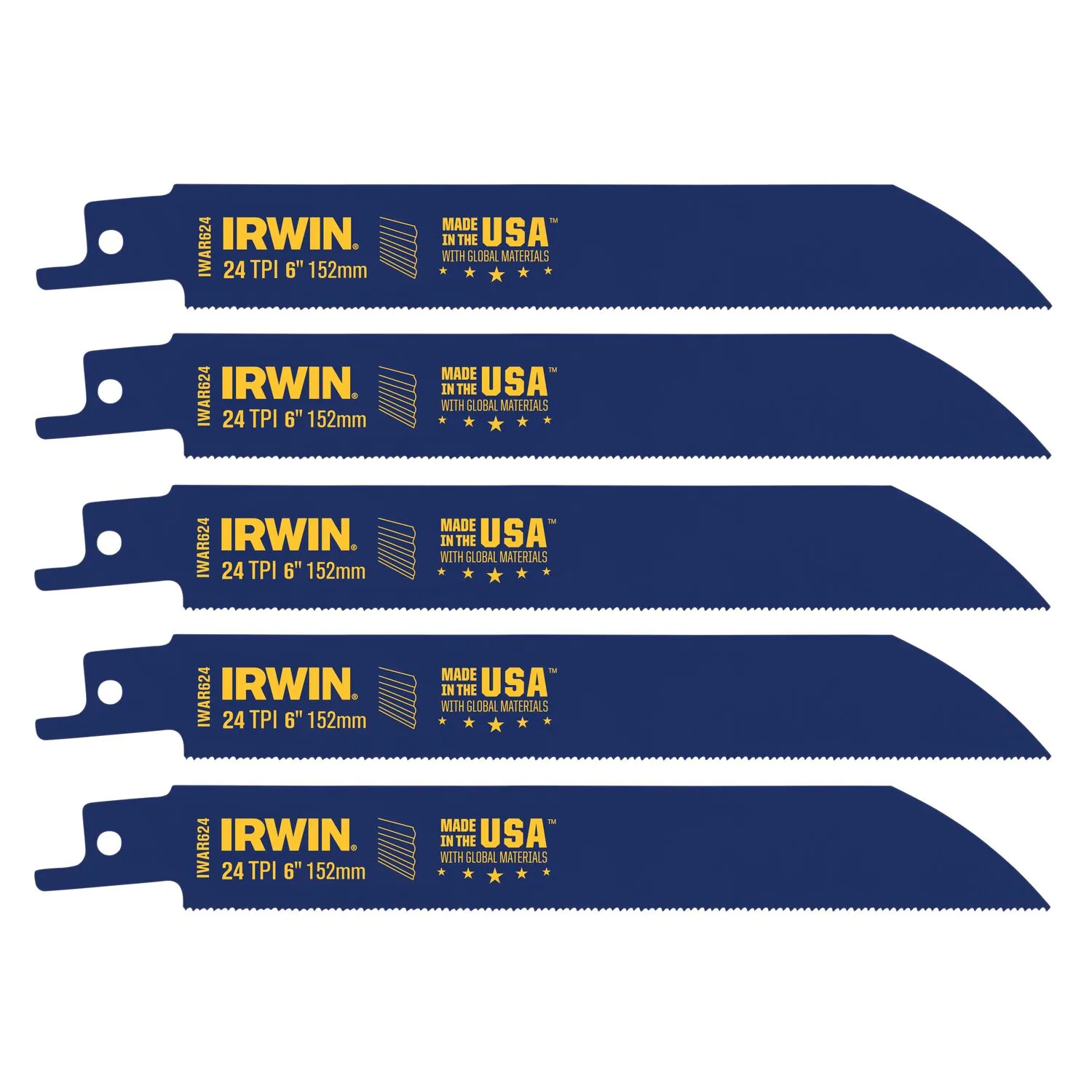 Irwin 6" 24TPI Metal Cutting Reciprocating Bi-Metal Blades 5/Pack