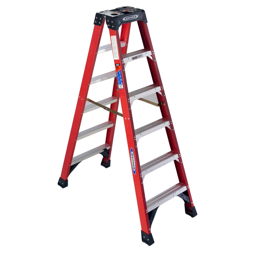 Werner 6' Type IA Fiberglass Twin Step Ladder 300 lb. Rating