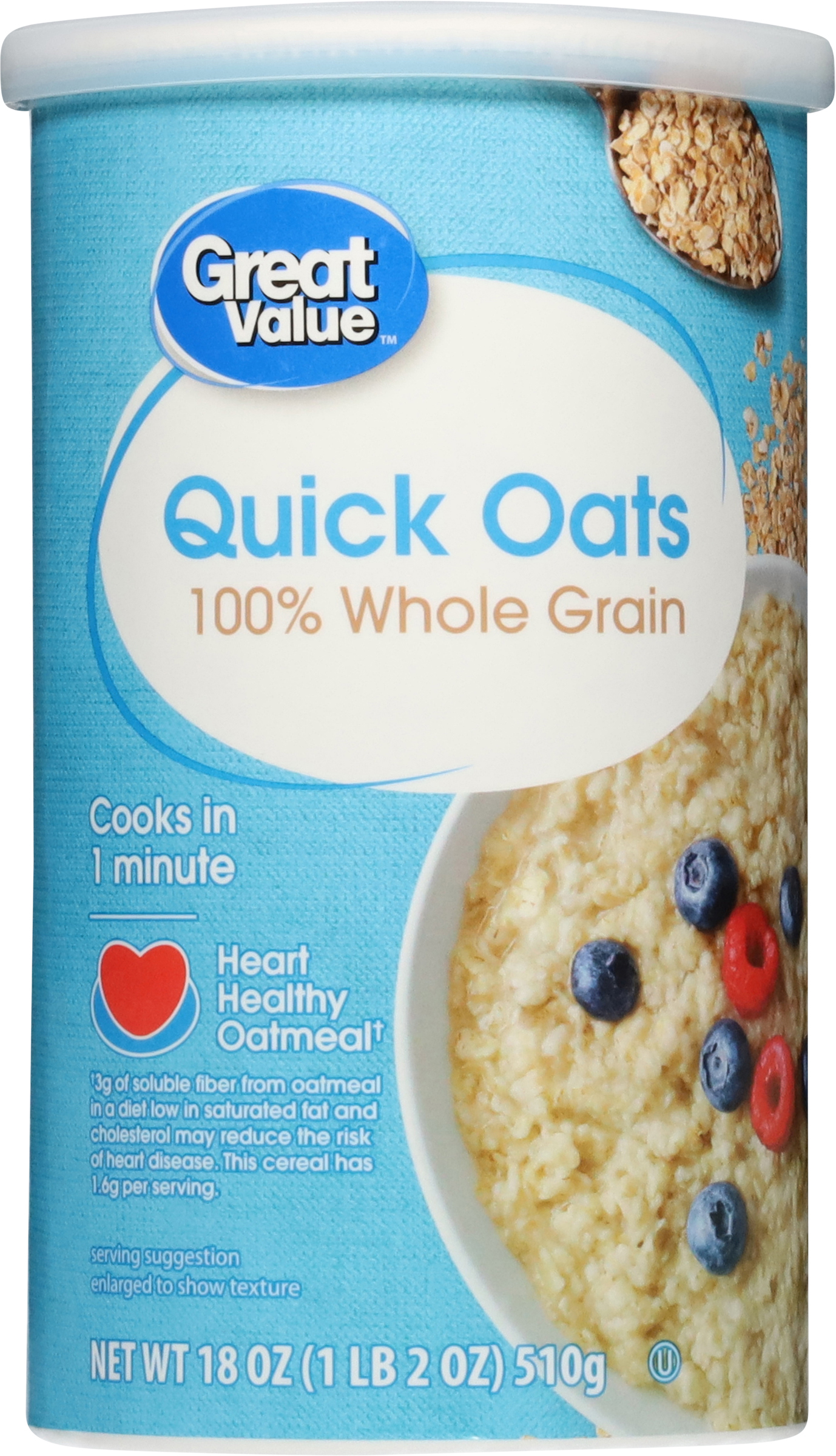 Calories in Oats, Quick, 100 Whole Grain from Great Value