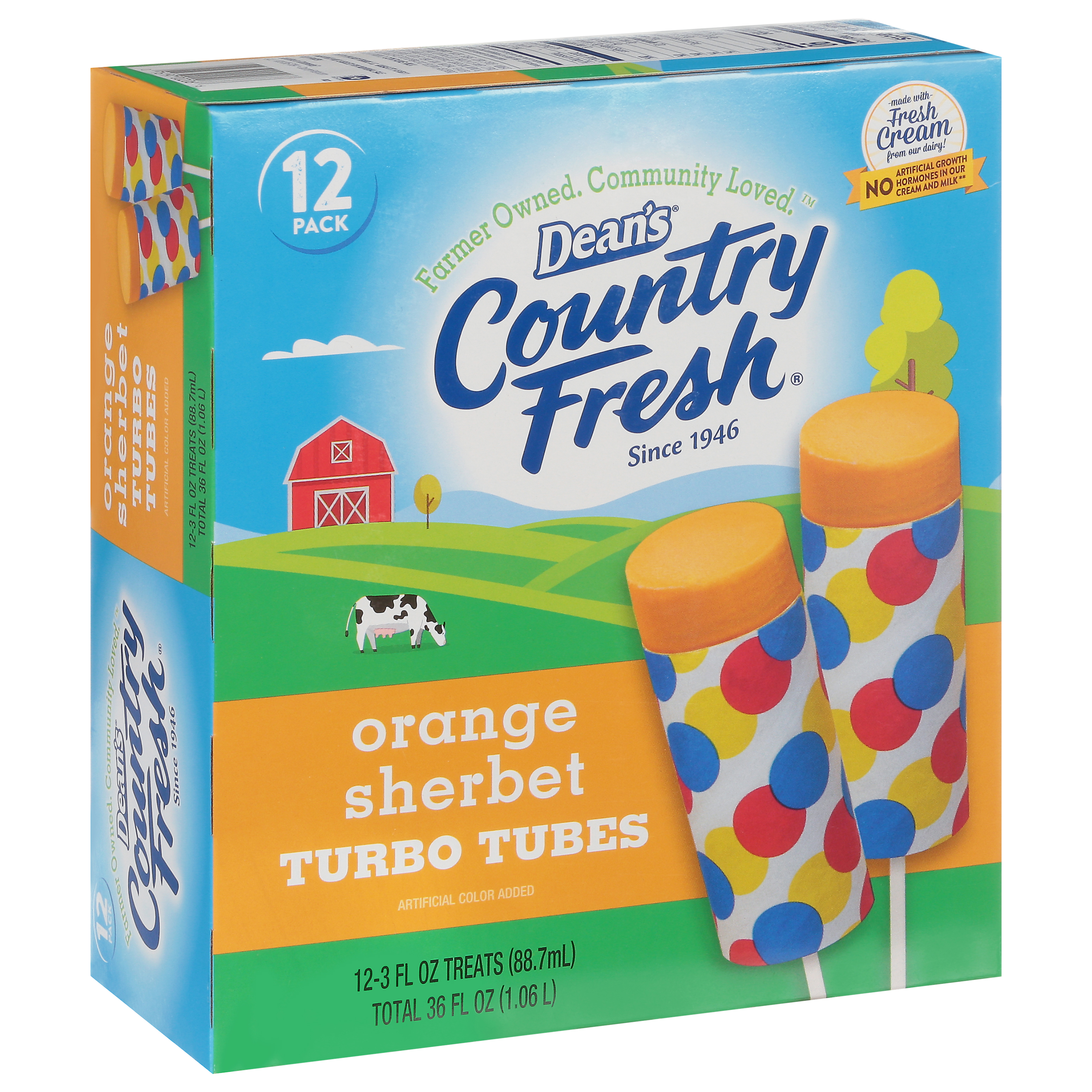 Dean's Country Fresh Orange Sherbet Turbo Tubes 12 - 3 Fl Oz Treats