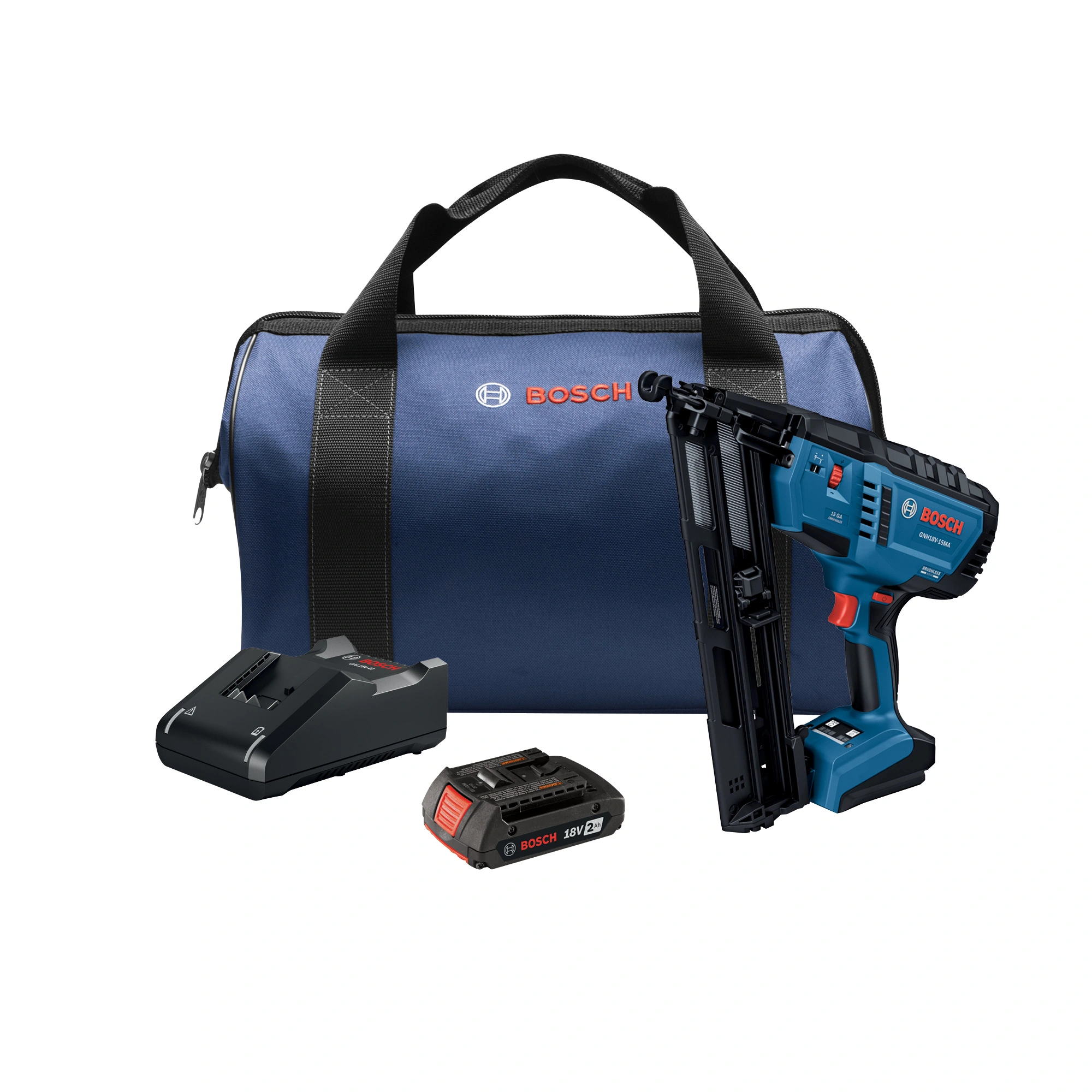 Bosch 18V 15 Gauge Brushless Angled Finish Nailer Kit with Standard Power Battery (2 Ah)