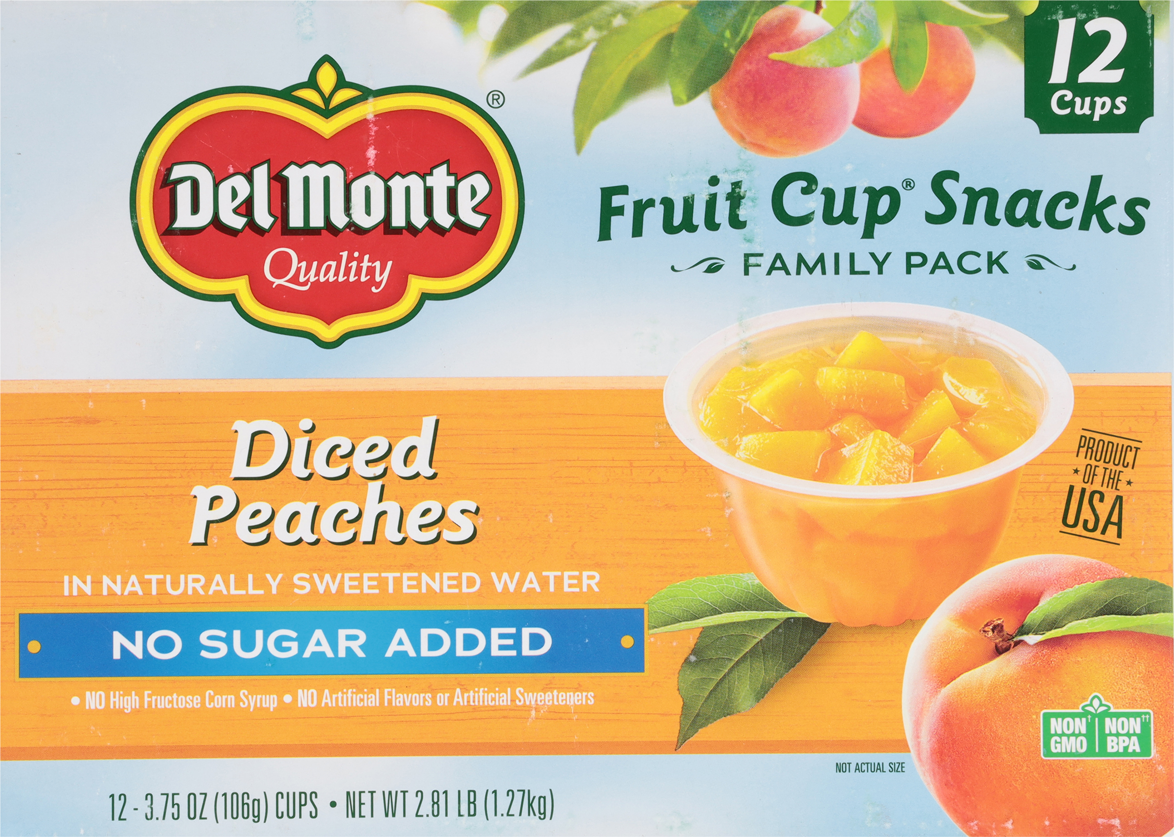 Fruit Cup Snacks, Diced Peaches, Family Pack