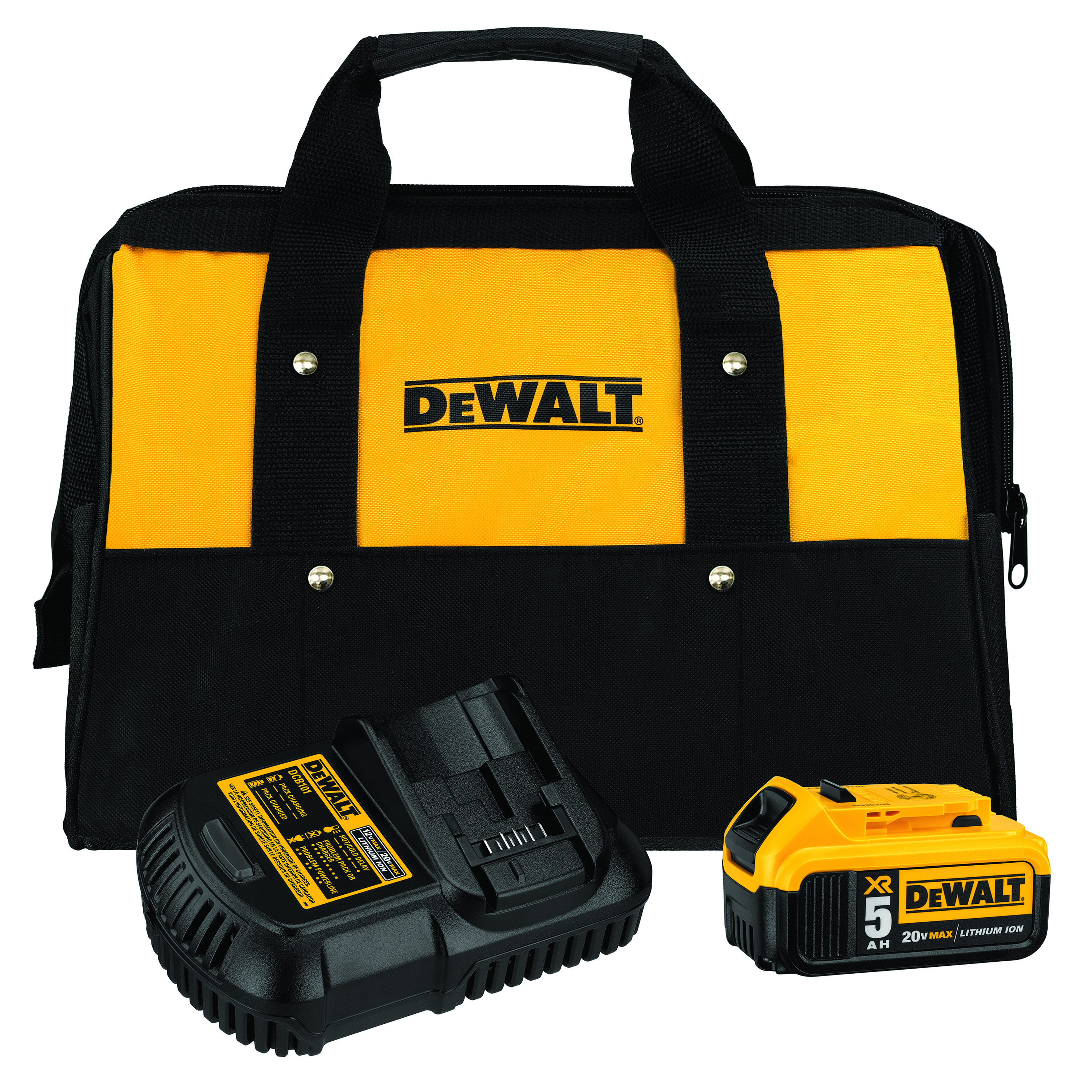 White Cap DEWALT 20V Max Xr5 Premium Lithium Battery Charger Bag Starter Kit Black Decker