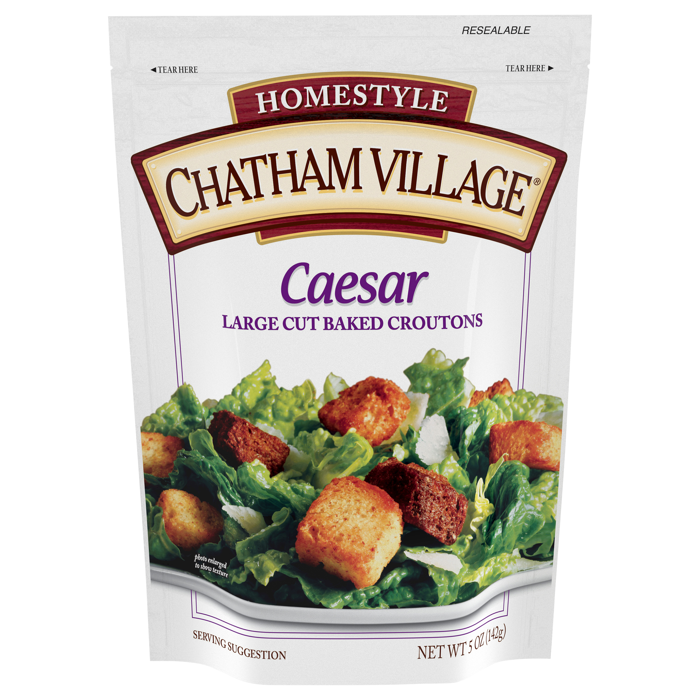 Chatham Village® Homestyle Caesar Large Cut Baked Croutons 5 Oz. Bag
