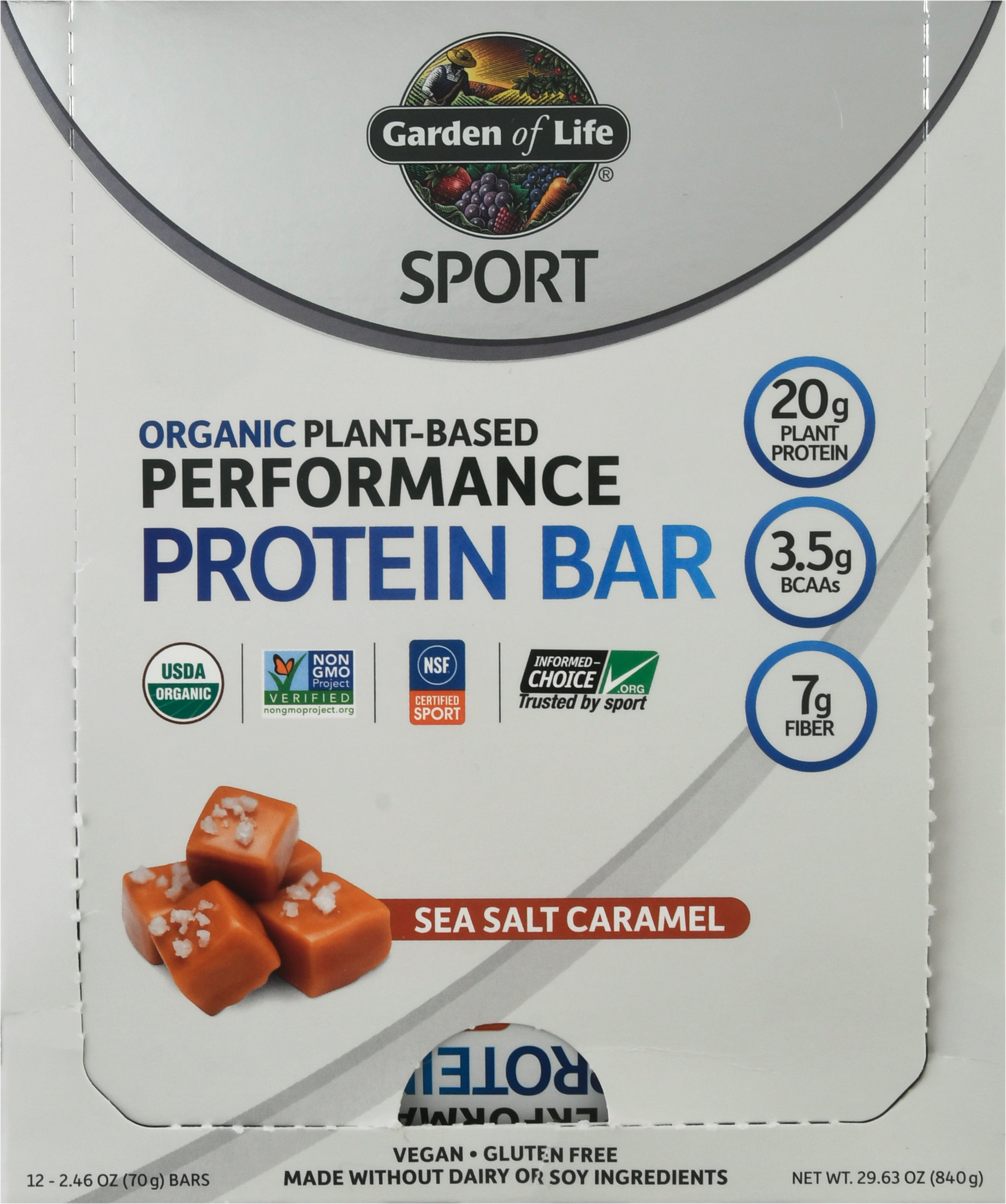 Protein Bar, Organic Plant-Based, Sea Salt Caramel, Performance, 12 Pack