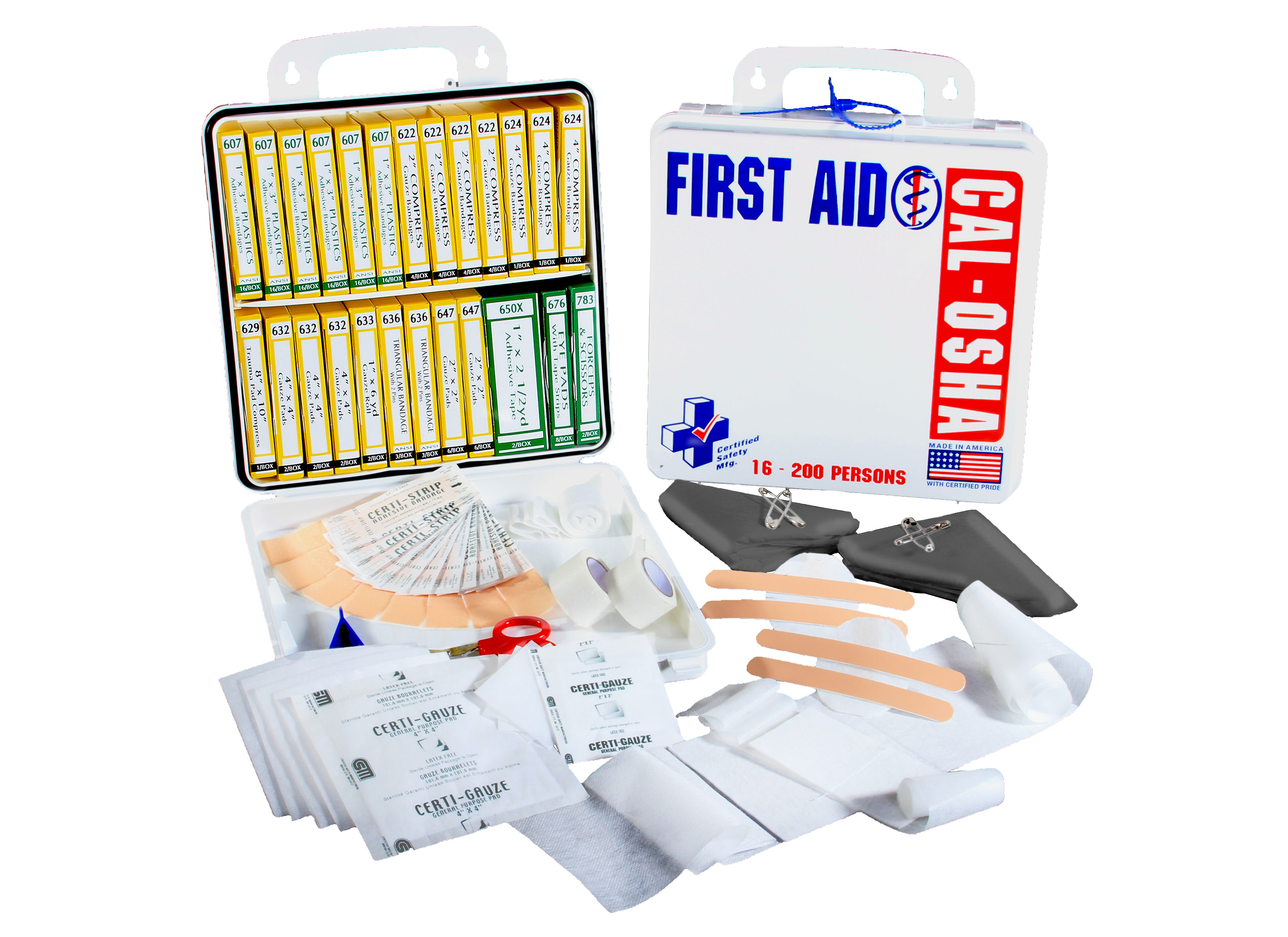 Certified Safety 200Person Cal OSHA First Aid Kit White Cap