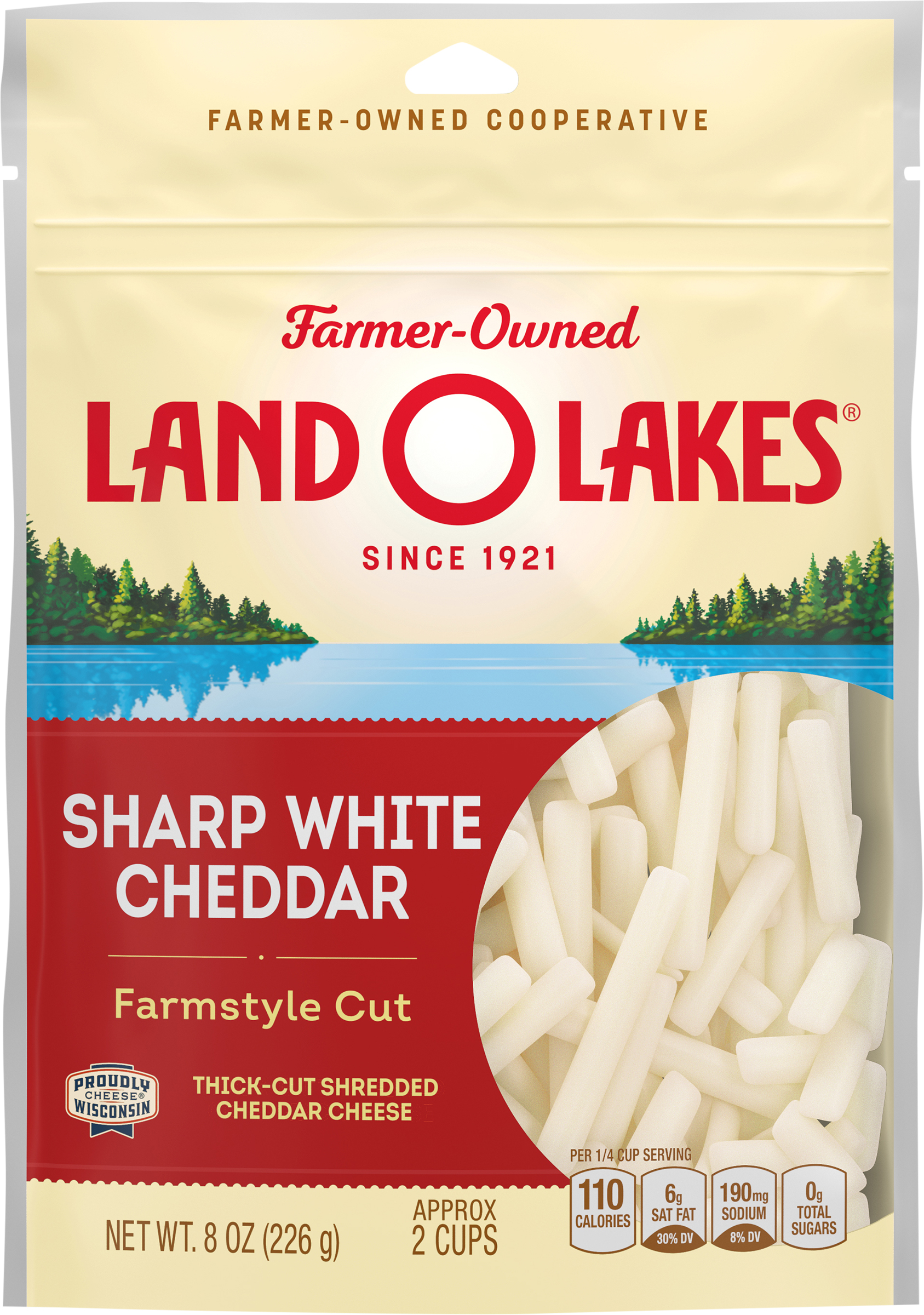 Shredded Cheese, Sharp White Cheddar, Farmstyle Cut