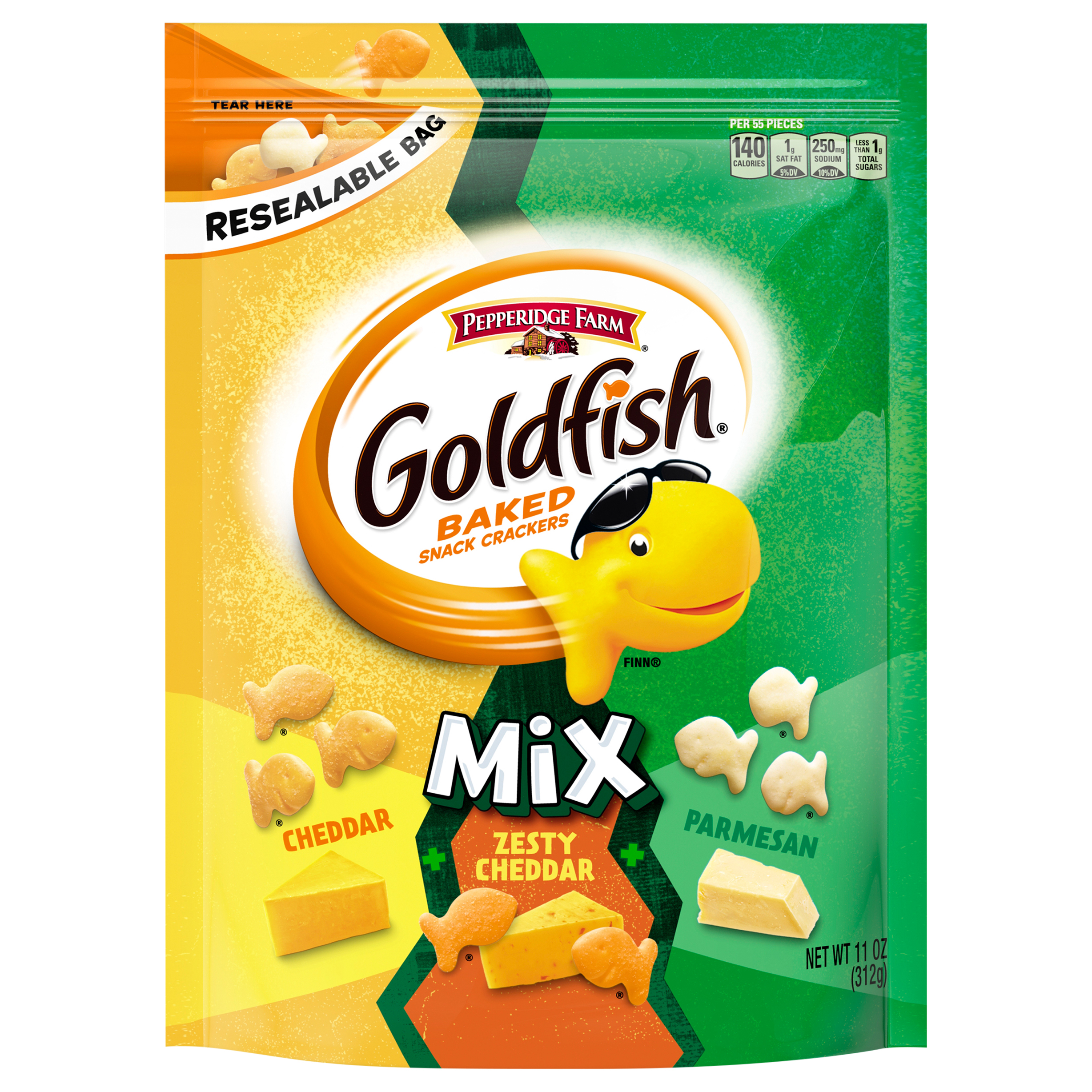 Goldfish Mix Cheddar + Zesty Cheddar + Parmesan Baked Snack Crackers 11 Oz