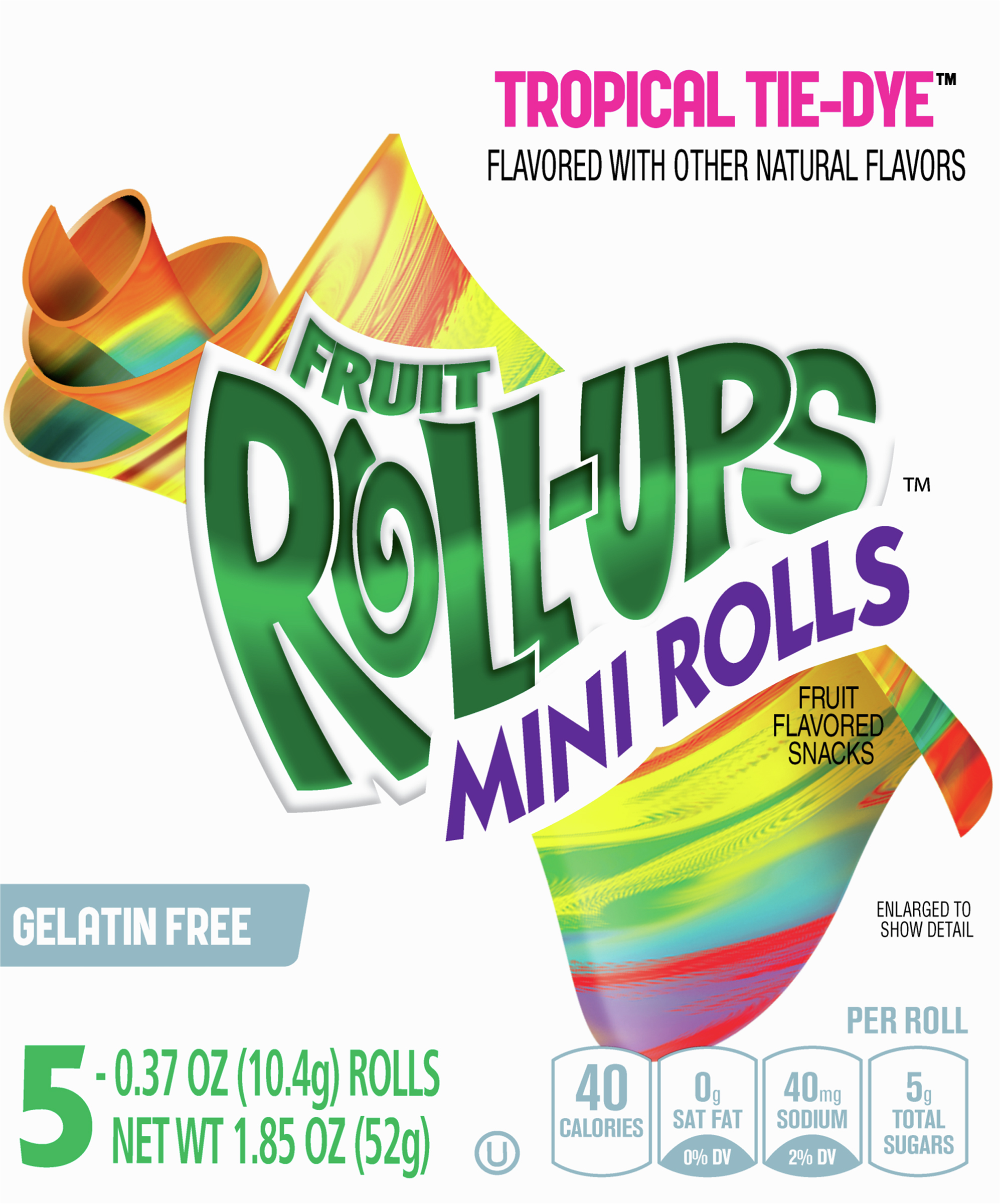 Fruit Flavored Snacks, Tropical Tie-Dye, Mini Rolls