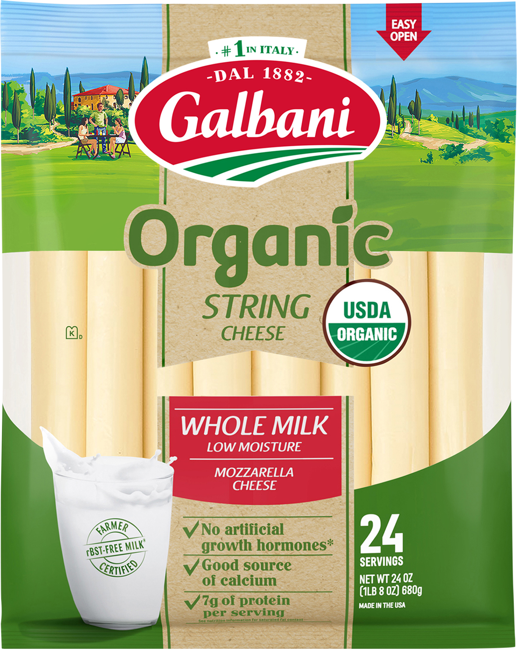 String Cheese, Organic, Mozzarella, Whole Milk, Low Moisture