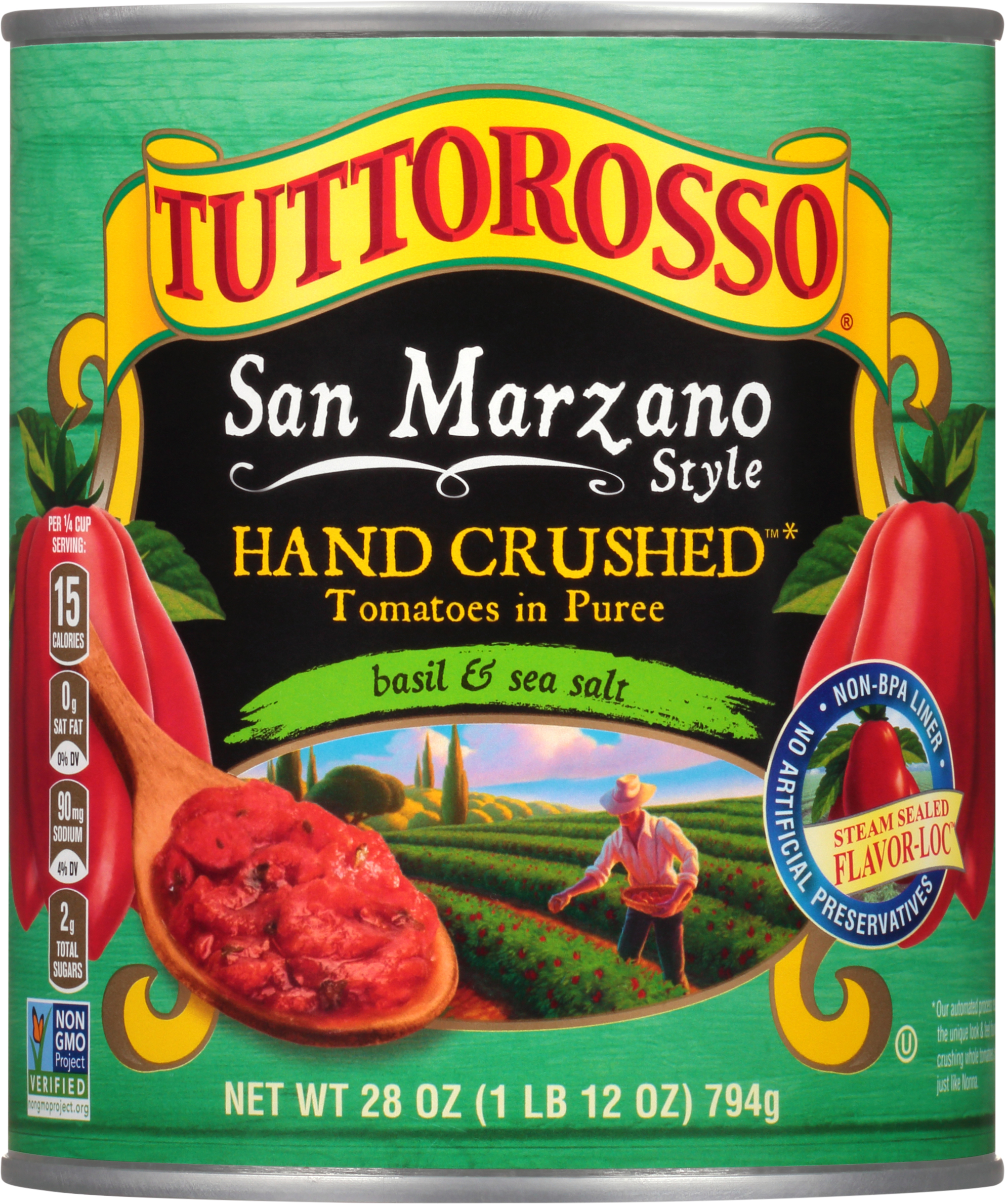 Tomatoes in Puree,  Basil and Sea Salt, San Marzano Style
