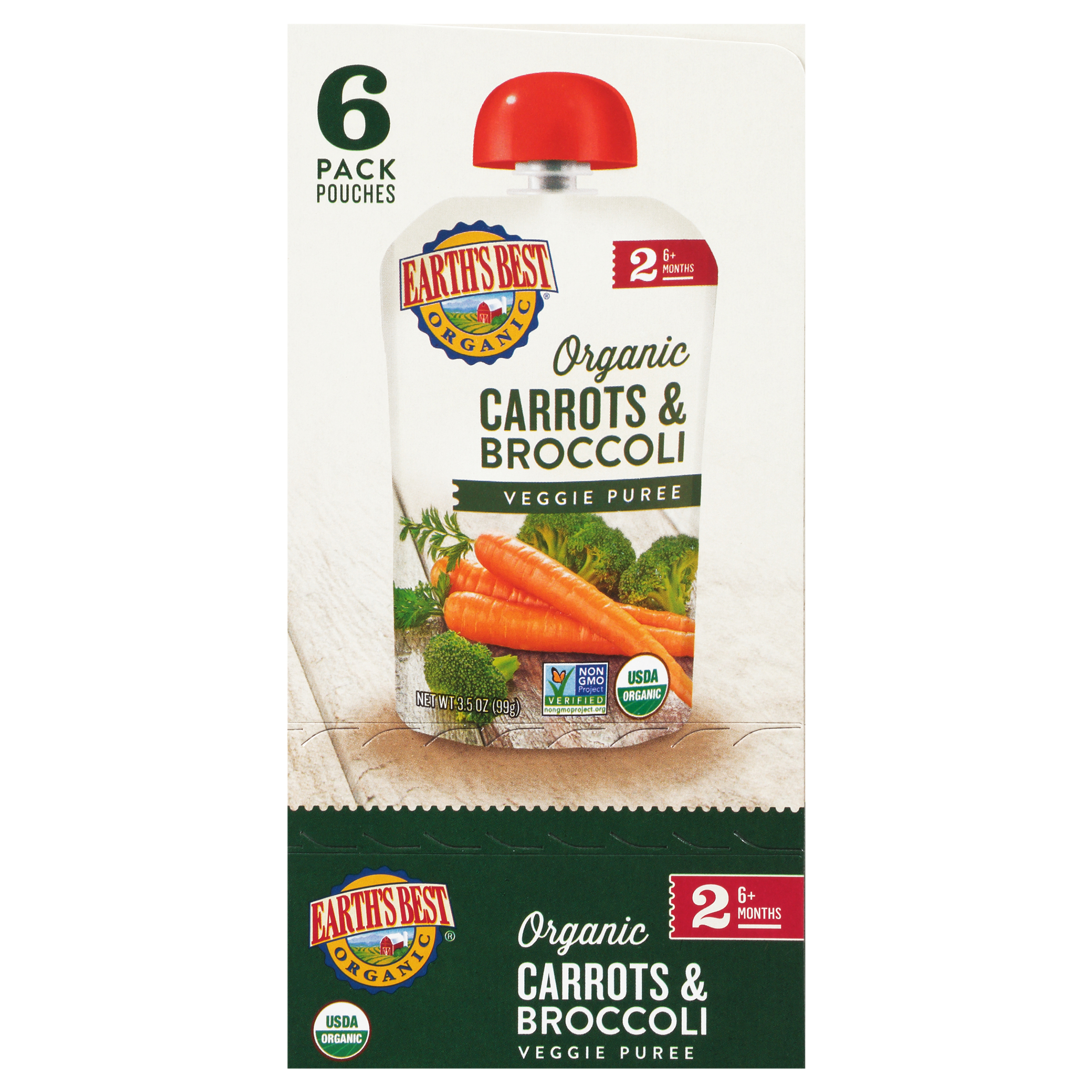 Earth's Best Organic Stage 2 Carrots & Broccoli Organic Veggie Puree 6-3.5 Oz. P