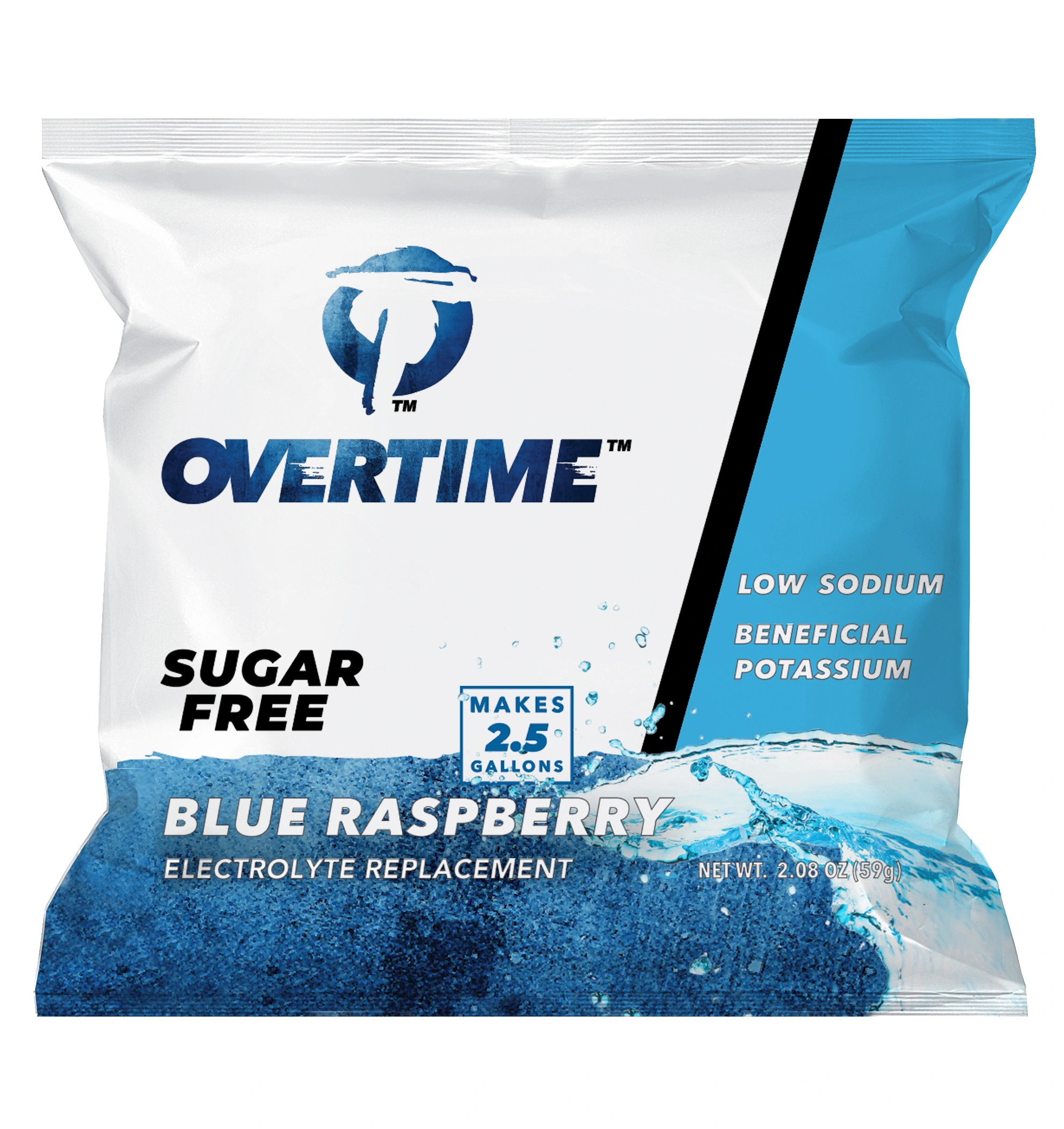 Overtime Sugar-Free Electrolyte Replacement Blue Raspberry 2.5 Gal. Yield Powder Pouch