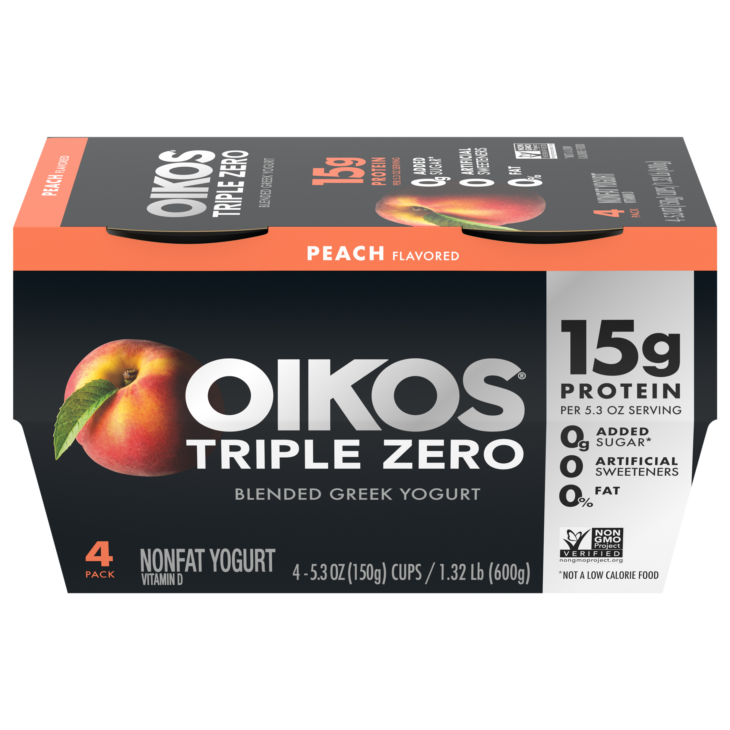 Yogurt, Nonfat, Peach Flavored, 4 Pack