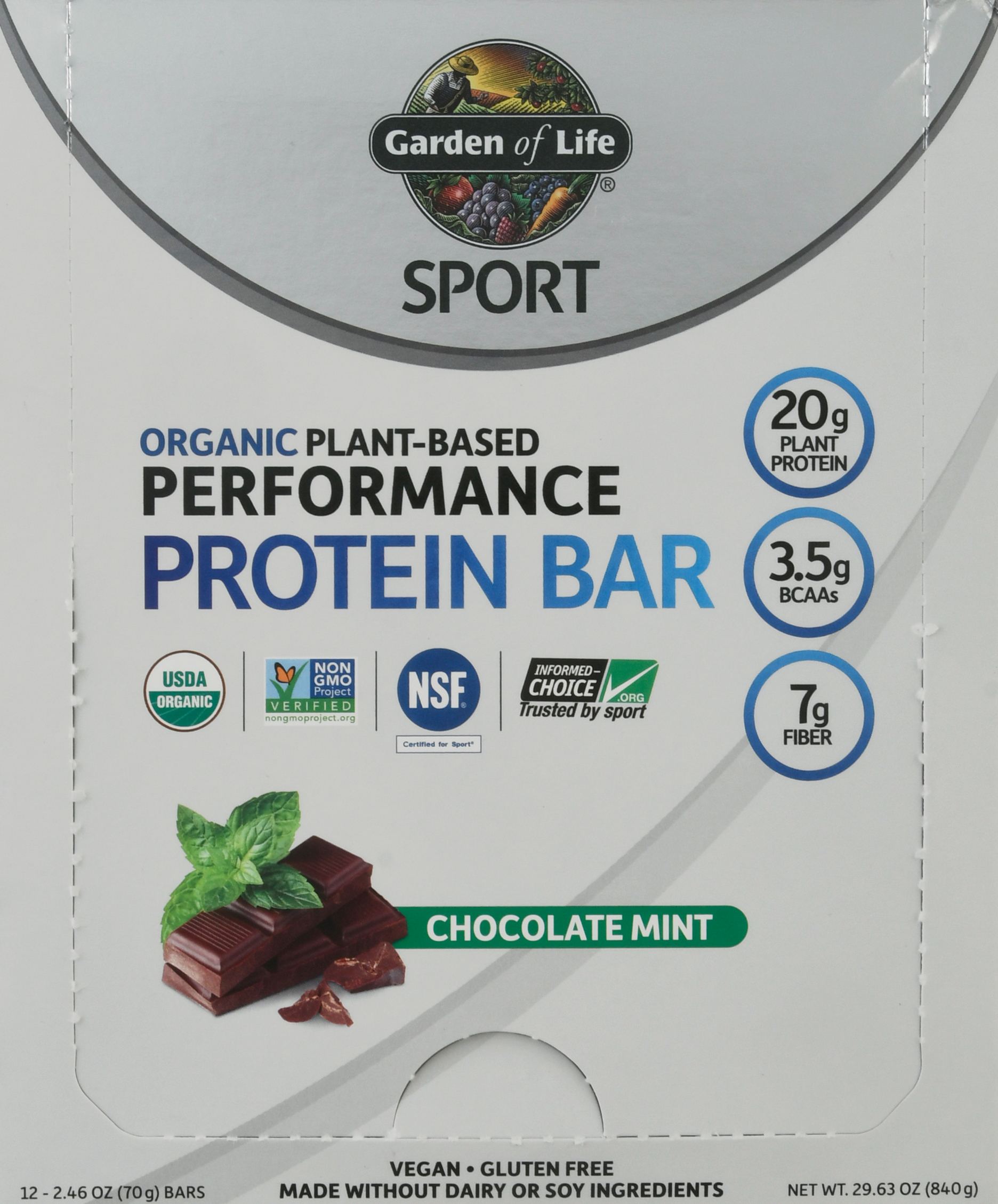 Protein Bar, Organic Plant-Based, Chocolate Mint, Performance