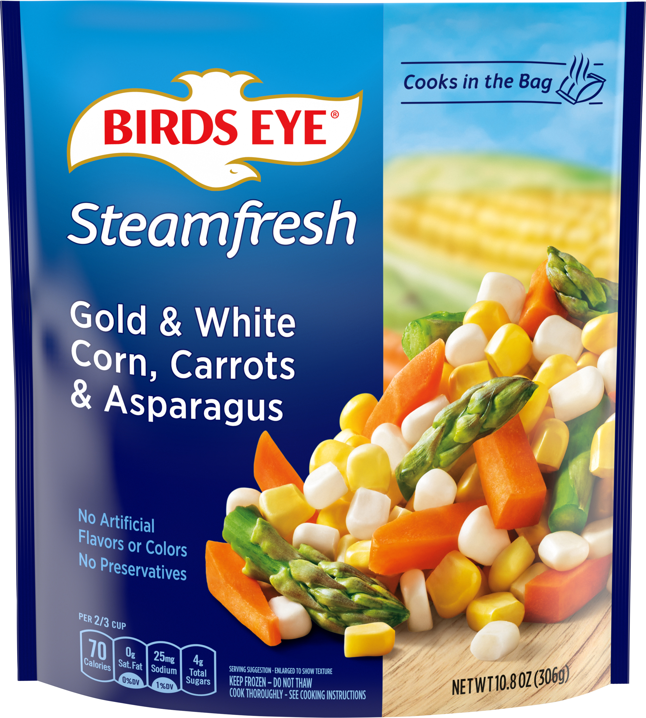Gold & White Corn, Carrots & Asparagus