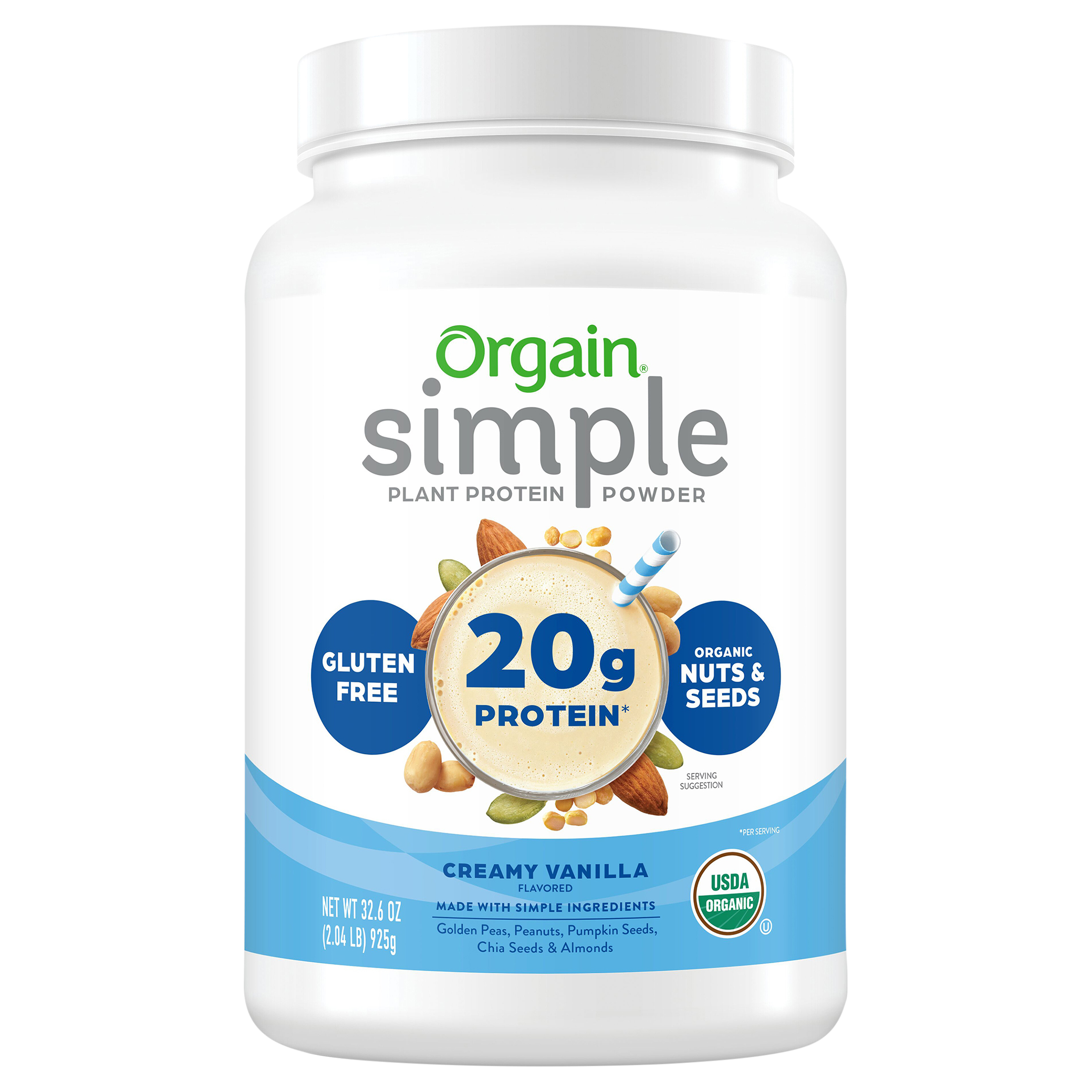 Plant Protein Powder, Gluten Free, Creamy Vanilla Flavored