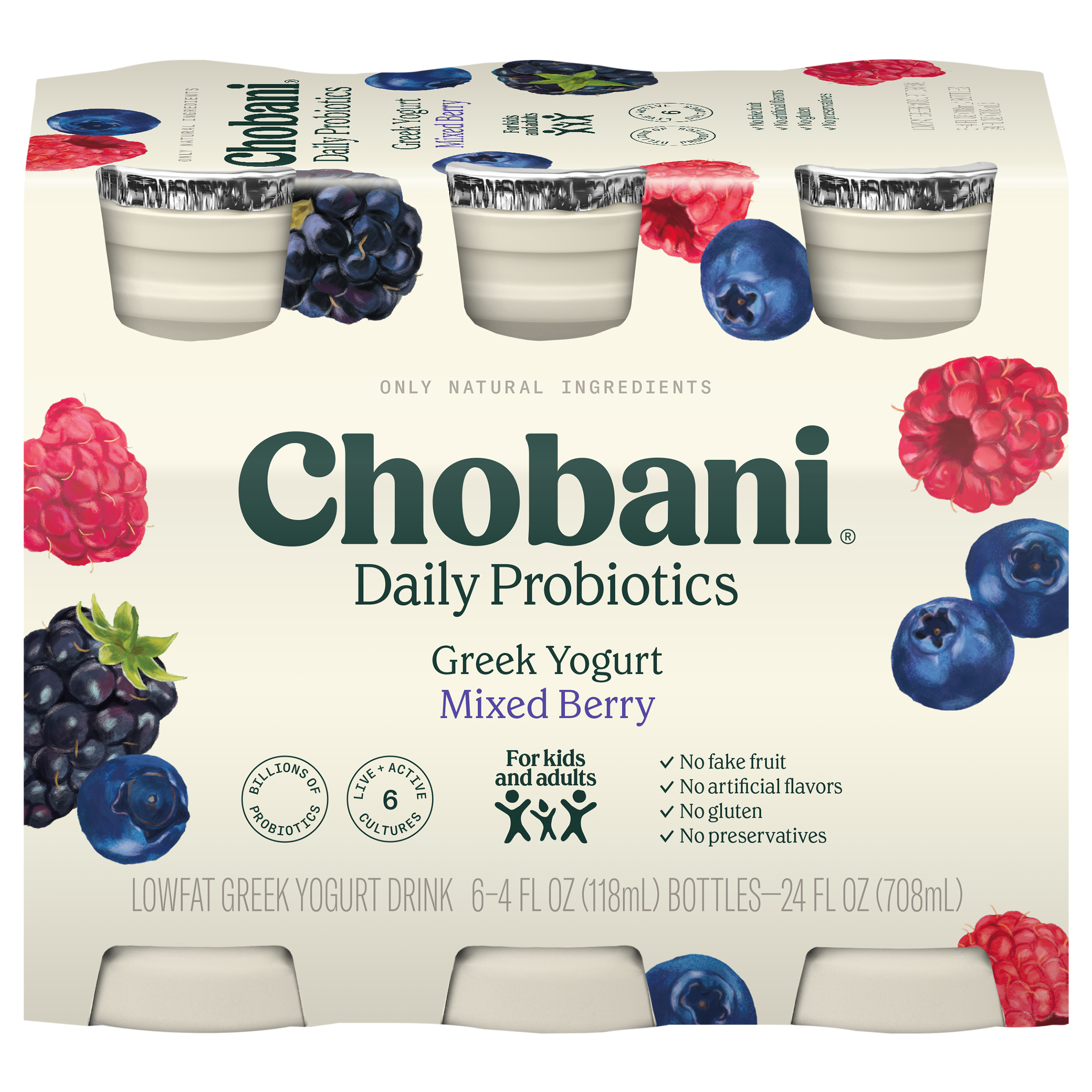 Yogurt Drink, Greek, Lowfat, Mixed Berry, Daily Probiotics