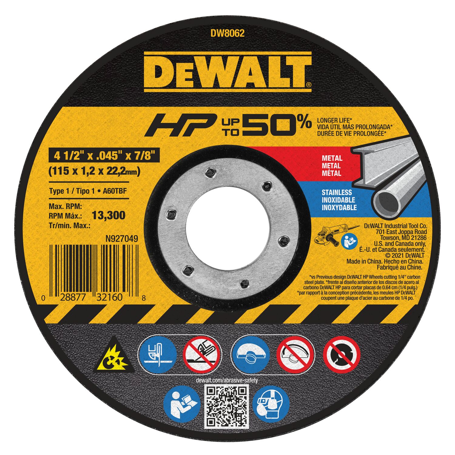 DeWalt DW8062 Thin Metal Cutting Abrasive Wheels, Type 1