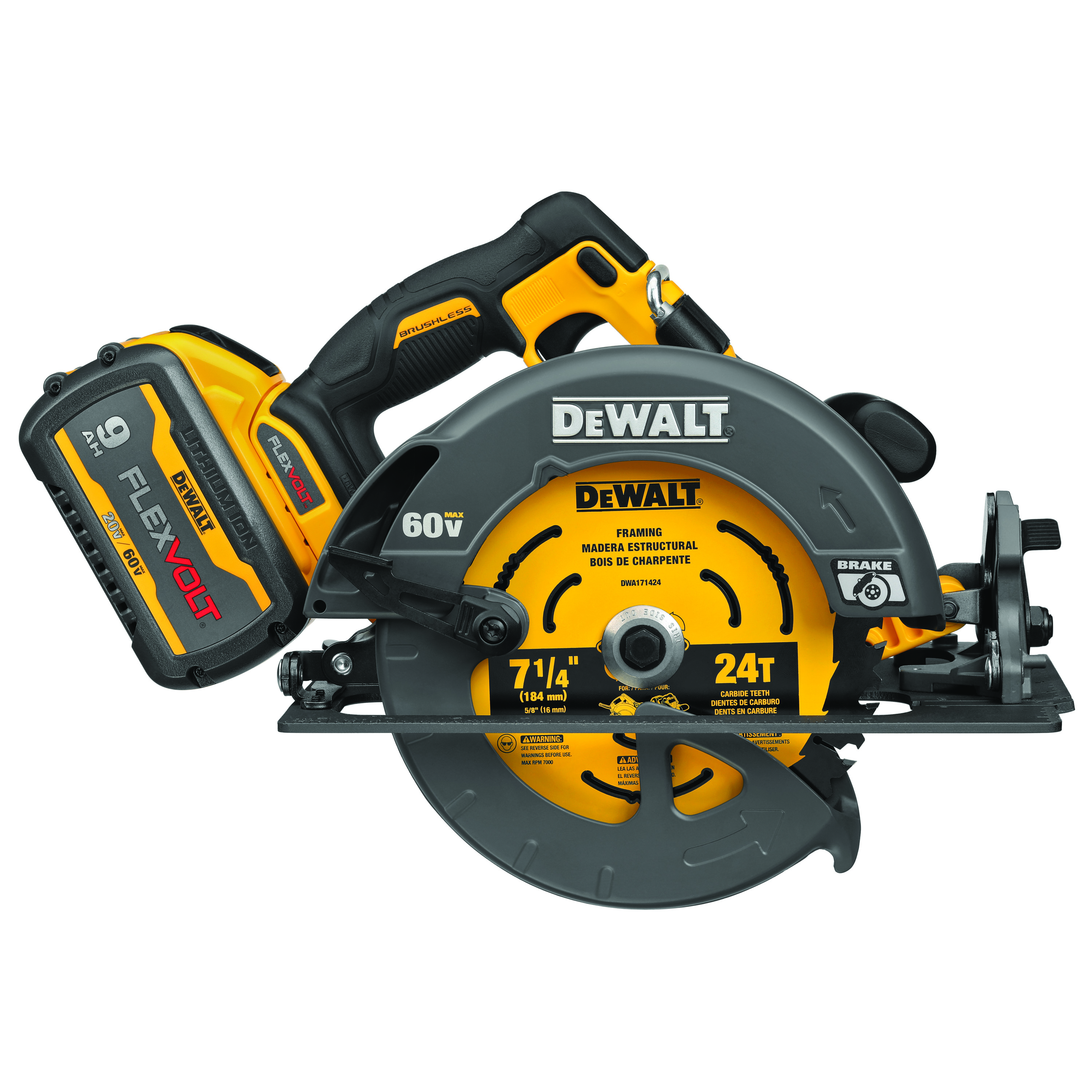 White Cap DEWALT 60V MAX 7 1 4 Brushless Cordless Circular Saw W Brake Kit