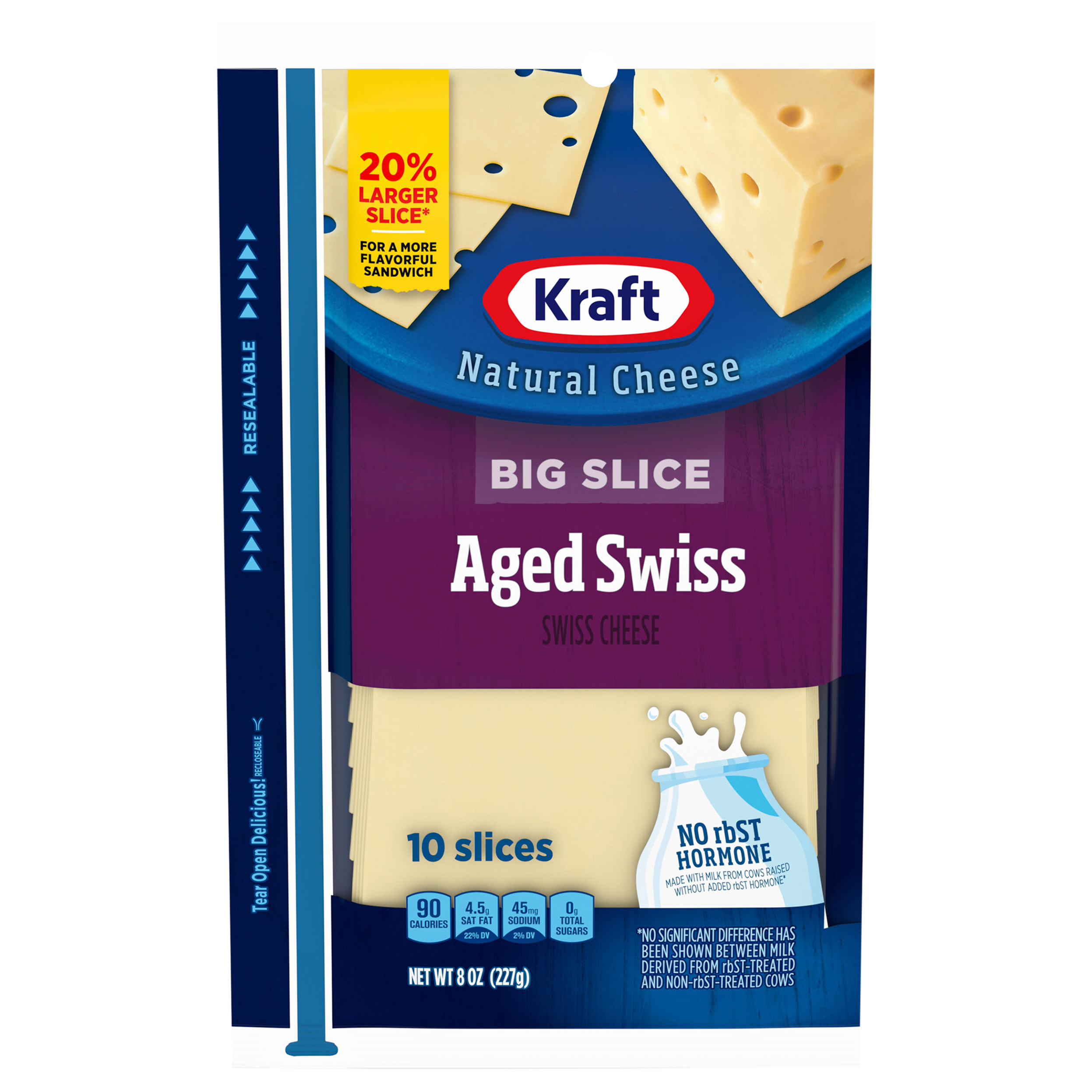 Cheese Slices, Aged Swiss, Big Slice, Natural