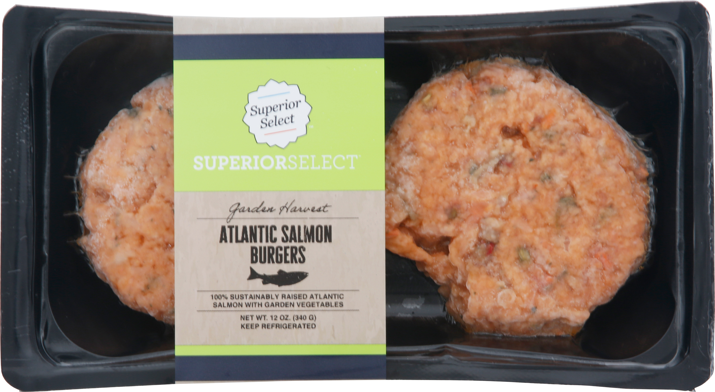 Salmon Burgers, Atlantic, Garden Harvest