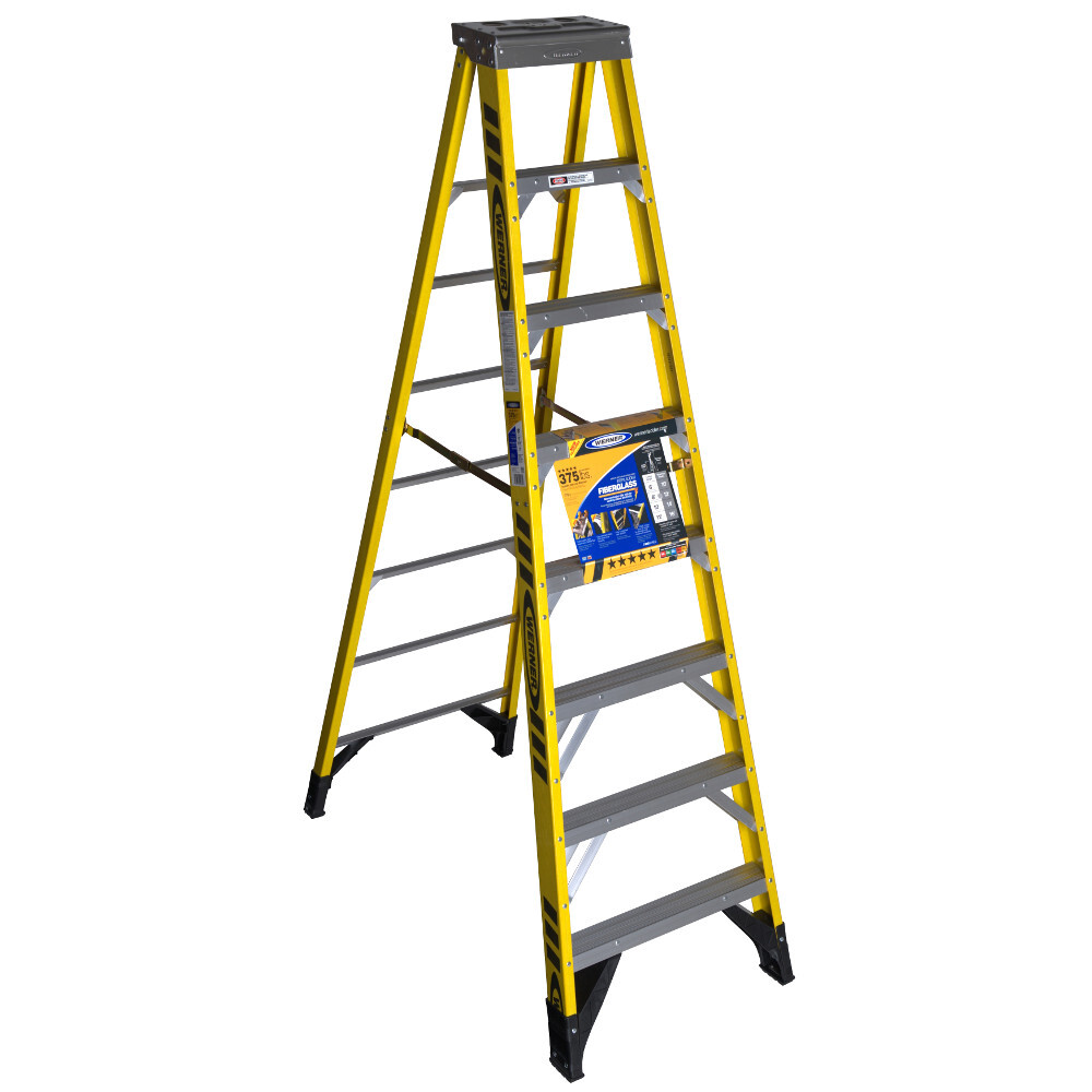 White Cap | Werner 8' YELLOW FIBERGLASS STEP LADDER TYPE IAA White Cap | Werner 8' YELLOW FIBERGLASS STEP LADDER TYPE IAA
