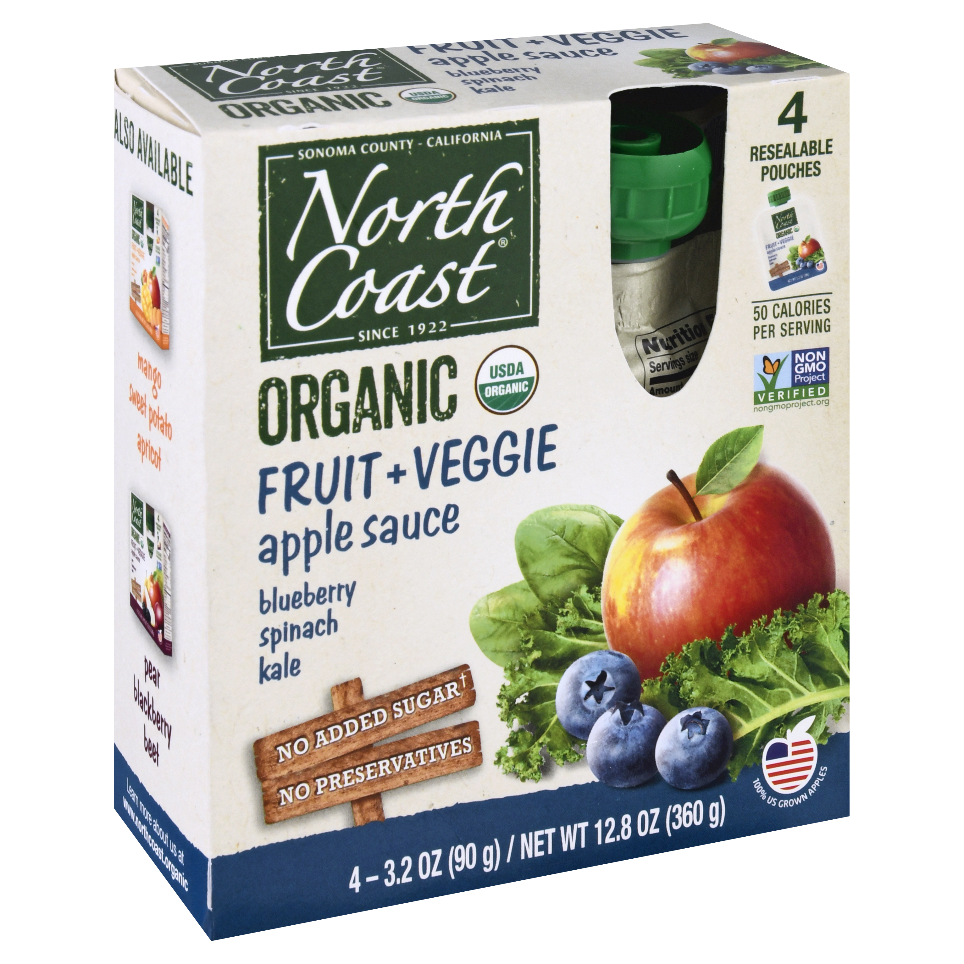 North Coast Organic Fruit + Veggie Blueberry Spinach Kale Apple Sauce 4 Ea