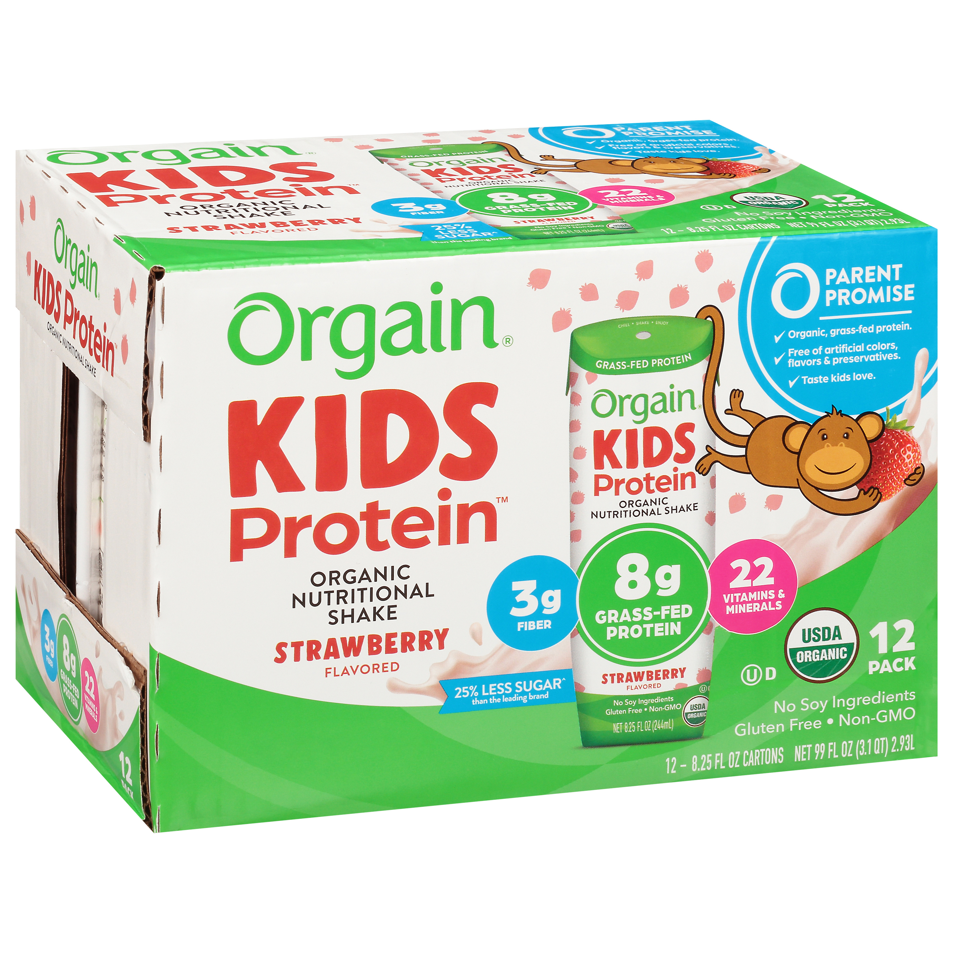 Orgain Kids Protein 12 Pack Organic Strawberry Nutritional Shake 12 - 8.25 Fl Oz