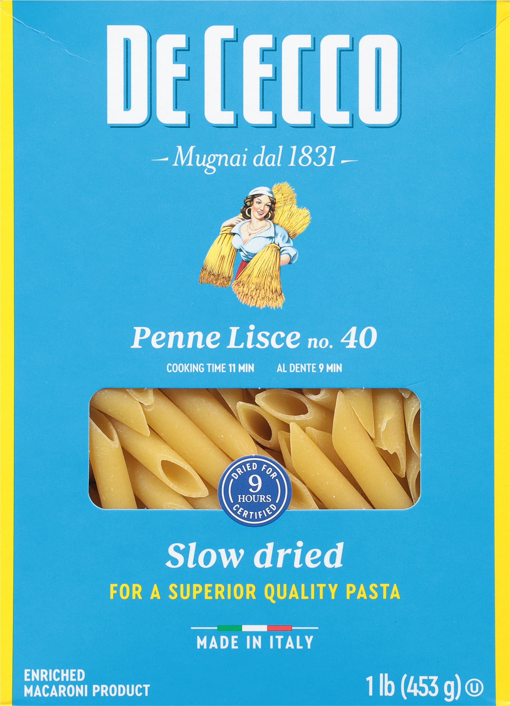 Penne Lisce, Slow Dried, No. 40