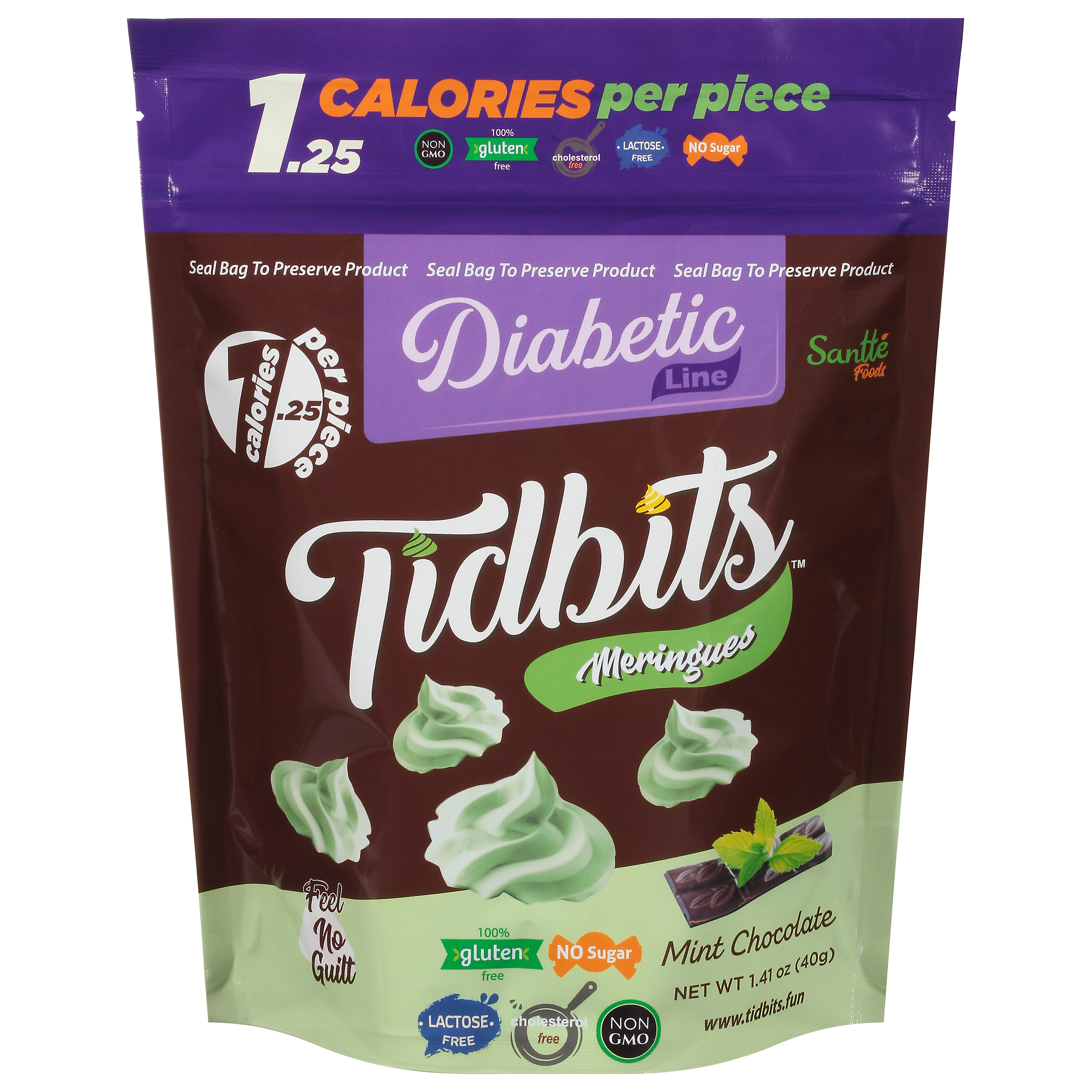 Tidbits Diabetic Line Mint Chocolate Meringues 1.41 Oz