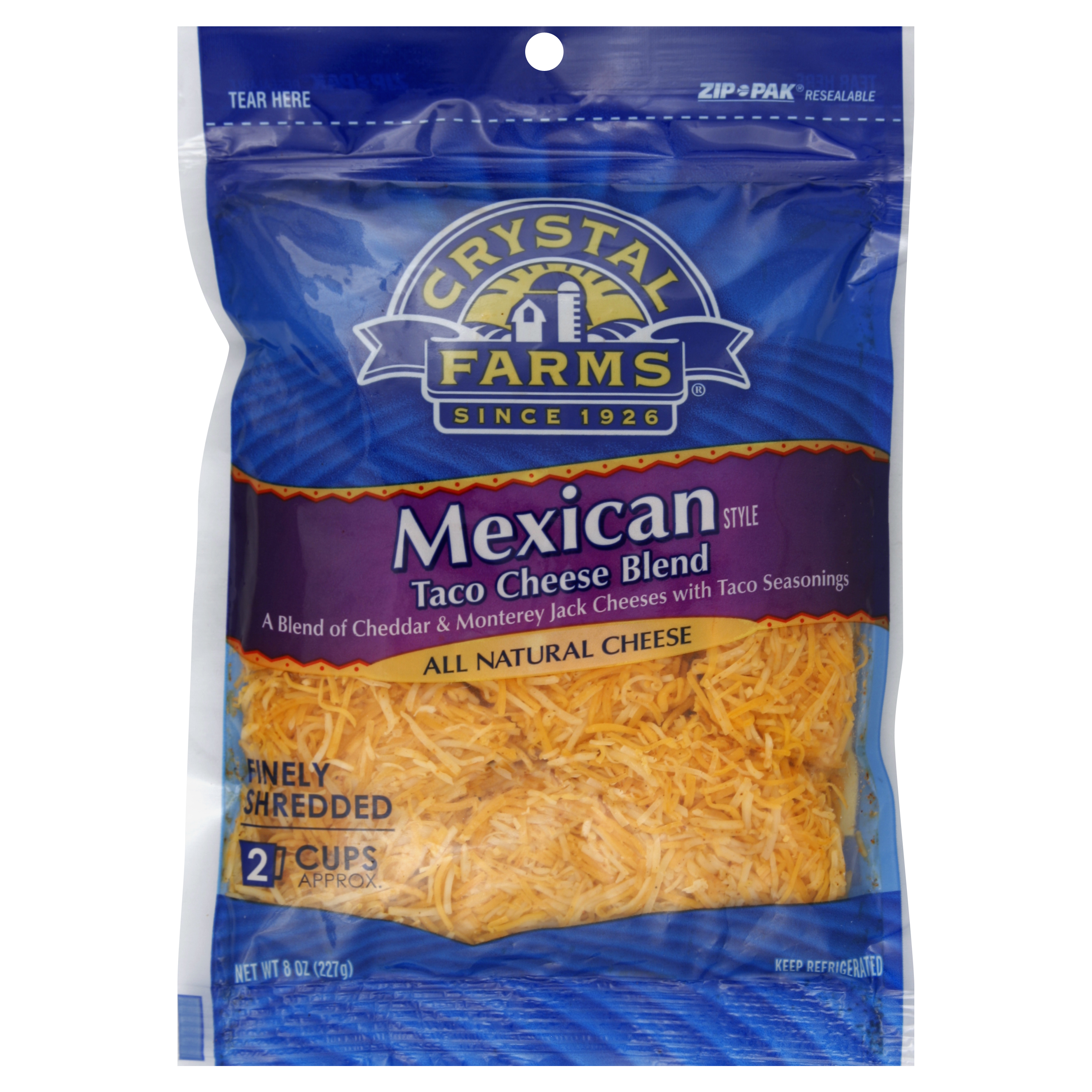 Crystal Farms Finely Shredded Cheese 8 Oz