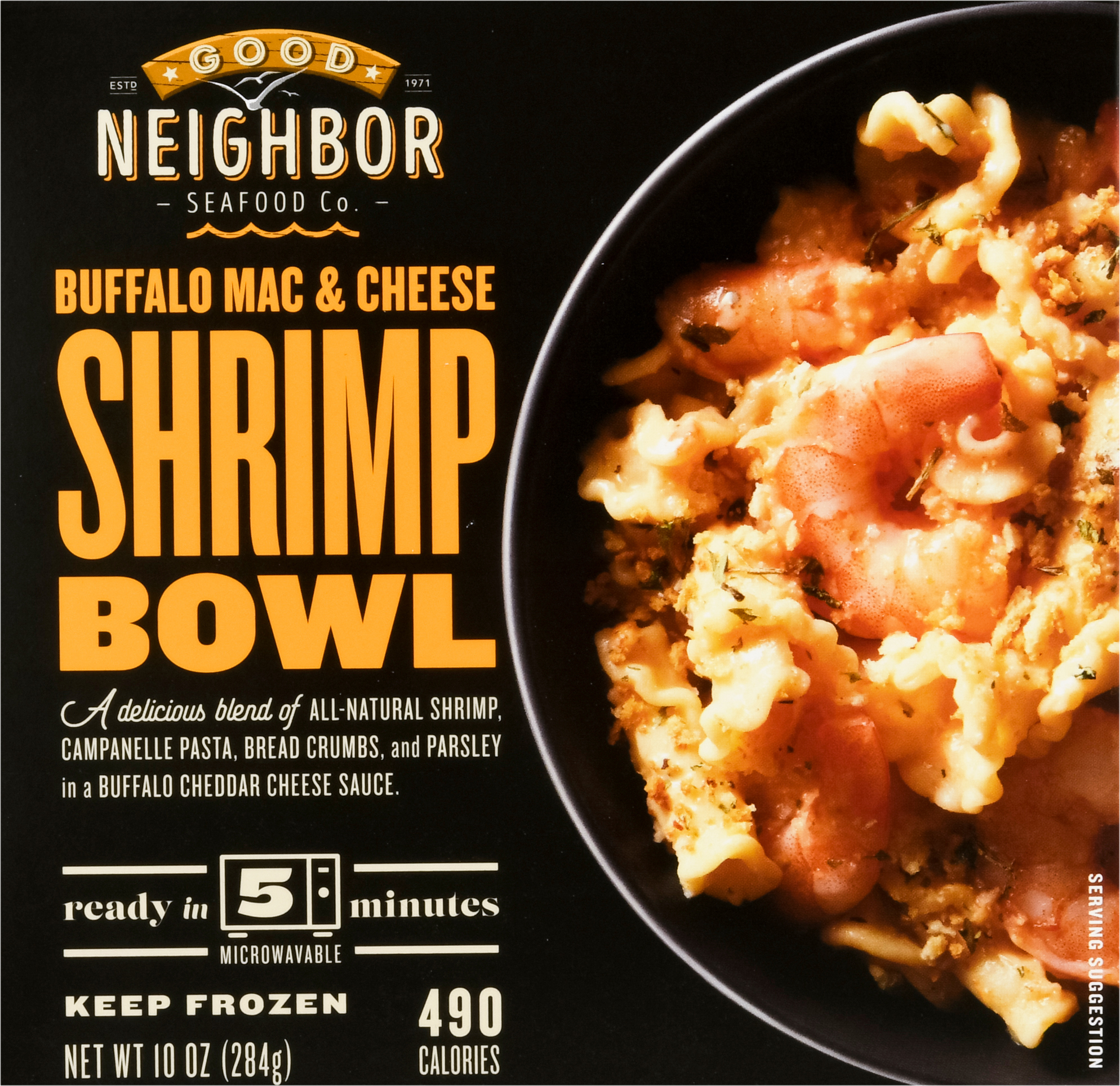Shrimp Bowl, Buffalo Mac & Cheese