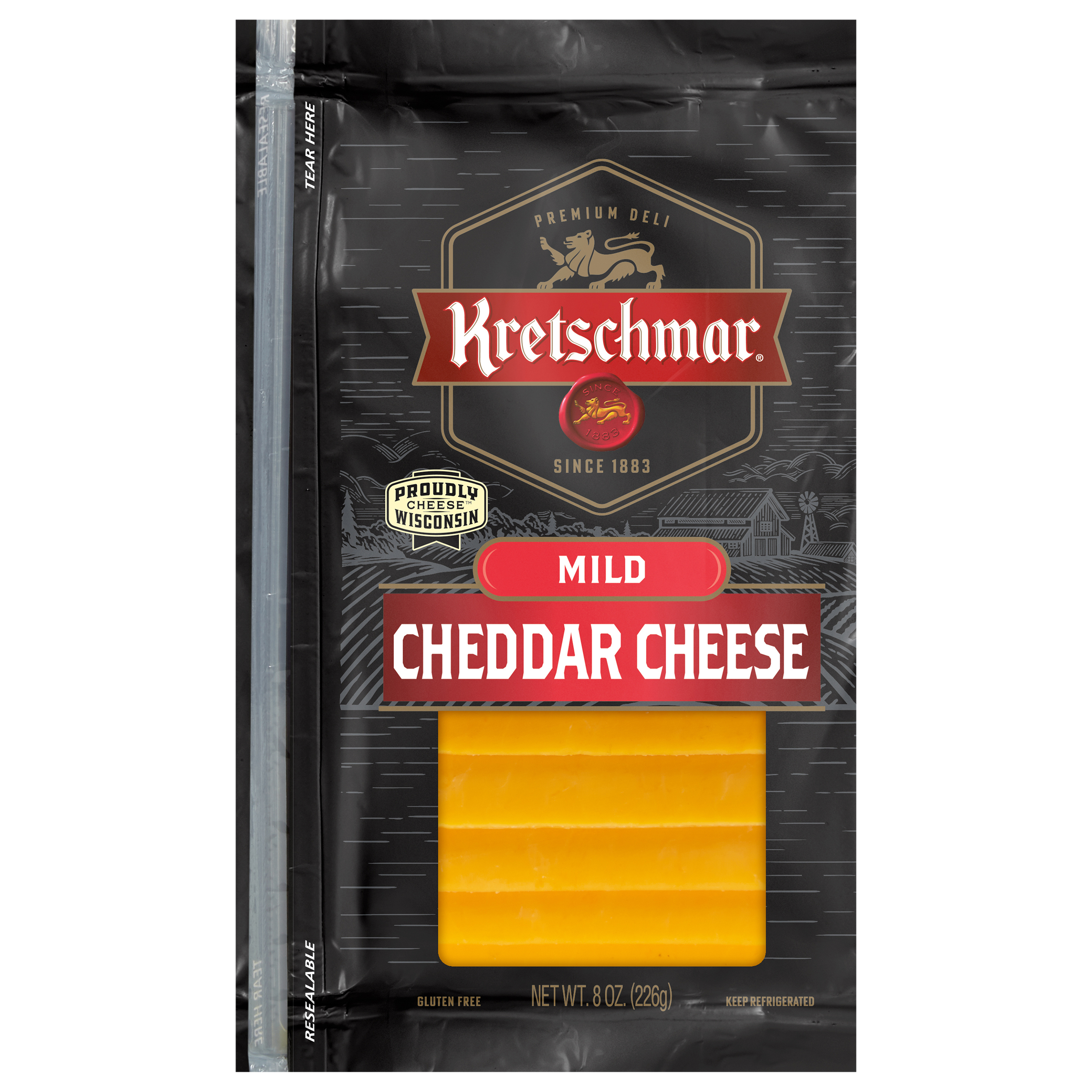 Kretschmar Premium Deli Mild Pre Sliced Cheddar Cheese, 8 Oz